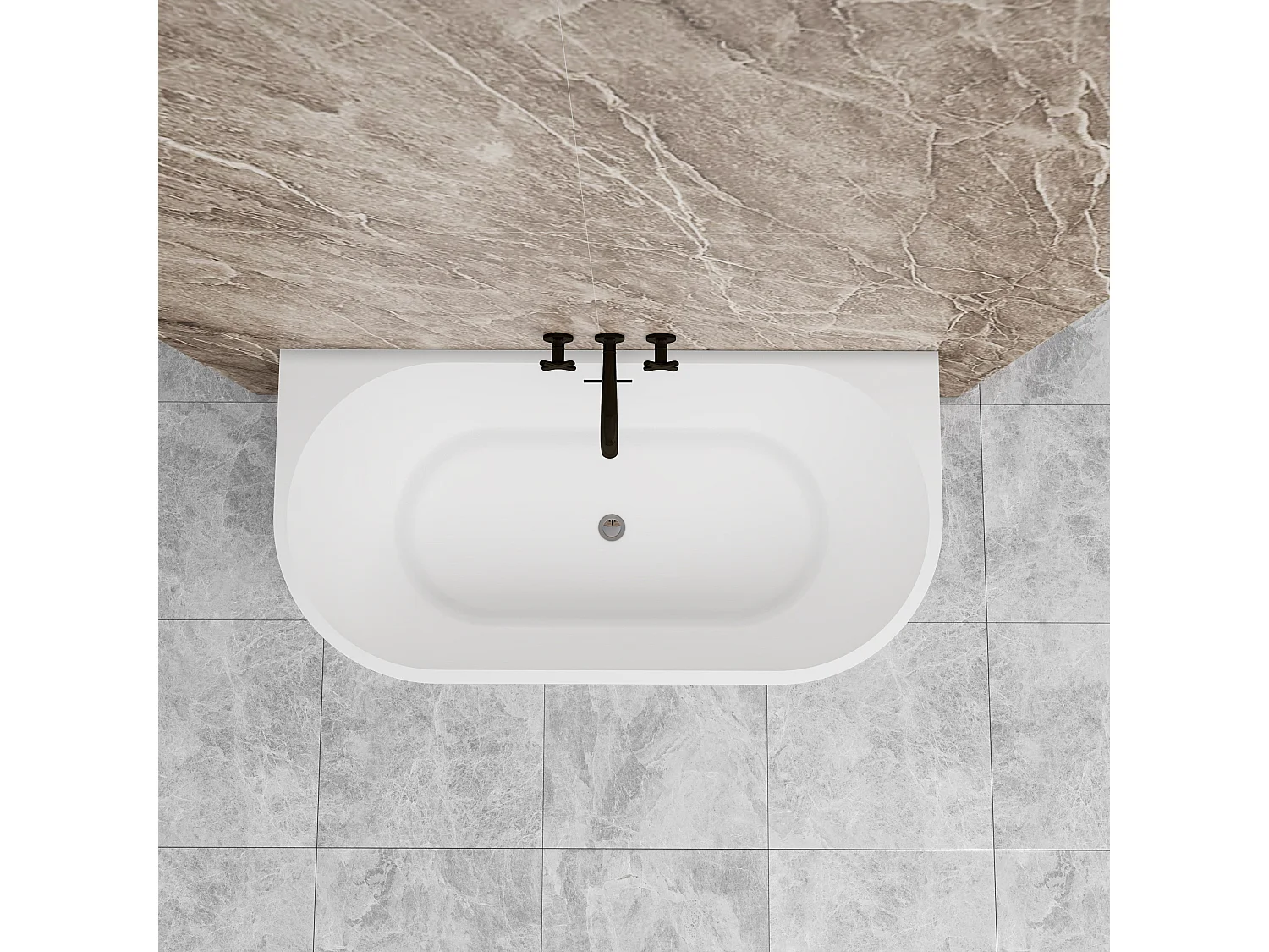 Vasca a Isola o da Parete 150x75x58 cm Vasca da Bagno Semi-Freestanding in Acrilico Bianco Ovale
