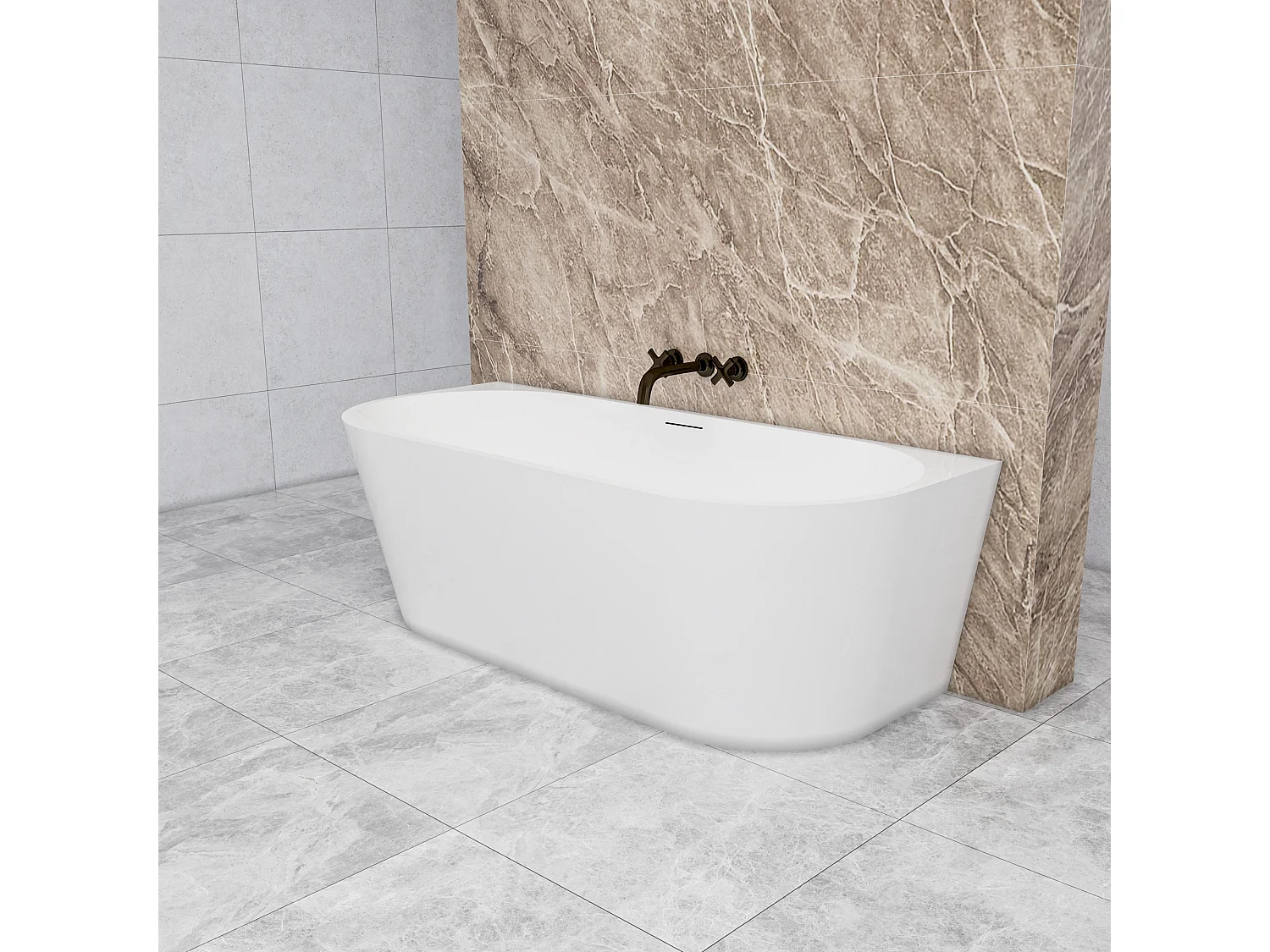 Vasca a Isola o da Parete 170x80x60 cm Vasca da Bagno Semi-Freestanding in Acrilico Bianco Ovale