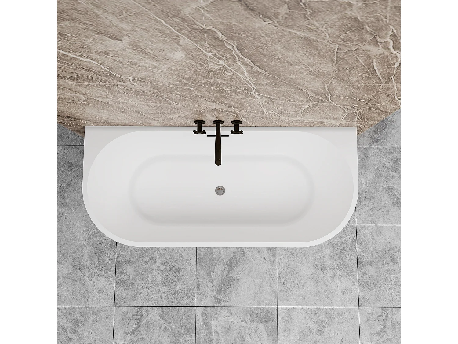 Vasca a Isola o da Parete 170x80x60 cm Vasca da Bagno Semi-Freestanding in Acrilico Bianco Ovale