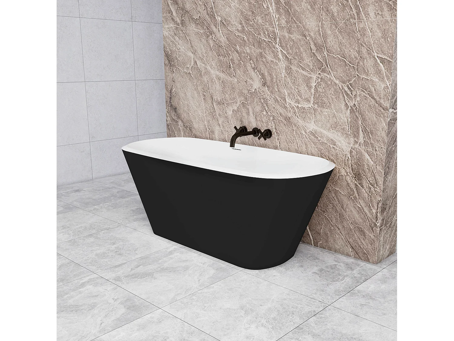 Vasca da Bagno a Isola 160x73x60 cm Vasca da Bagno Freestanding in Acrilico Nero Ovale
