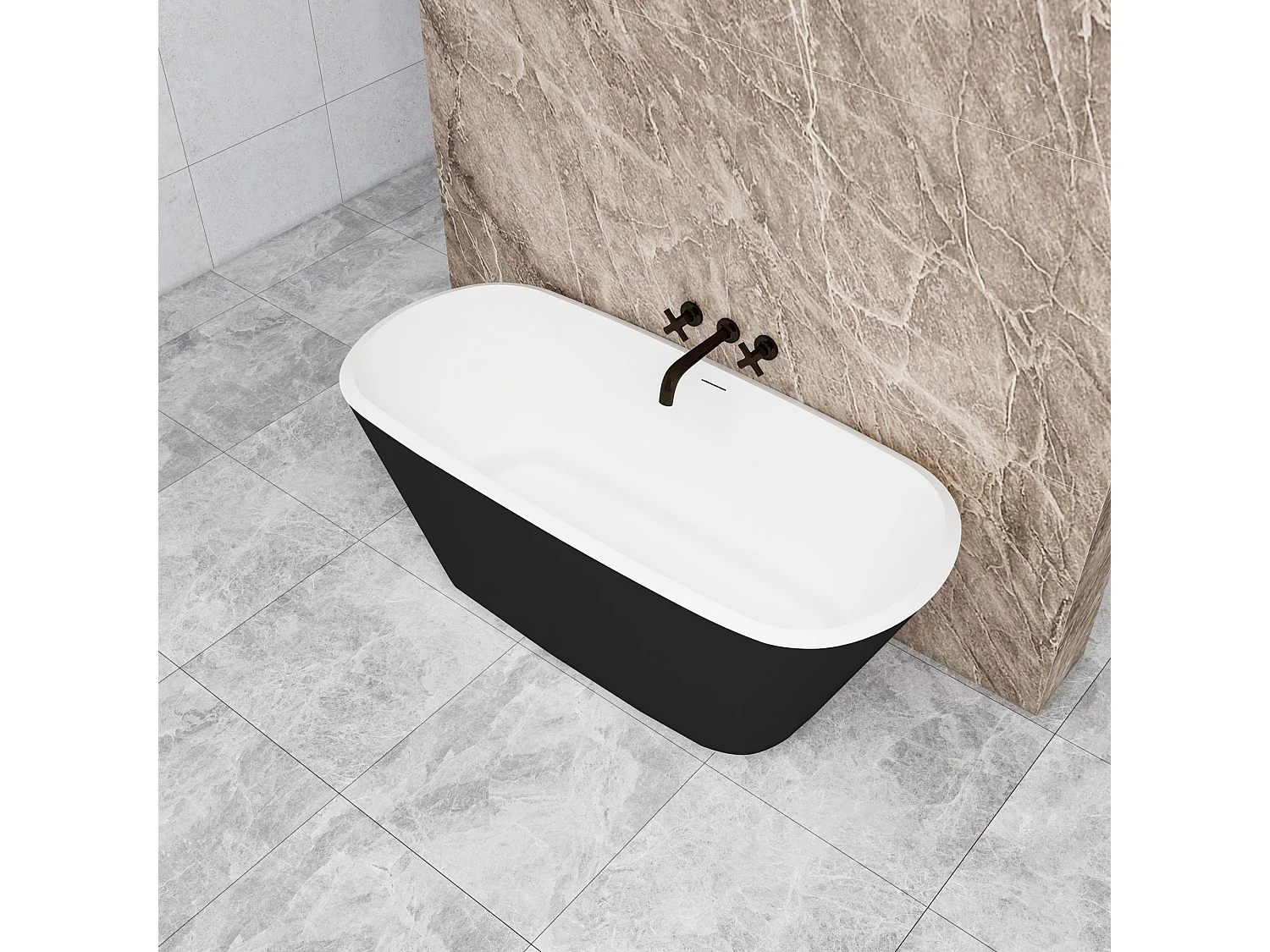 Vasca da Bagno a Isola 160x73x60 cm Vasca da Bagno Freestanding in Acrilico Nero Ovale