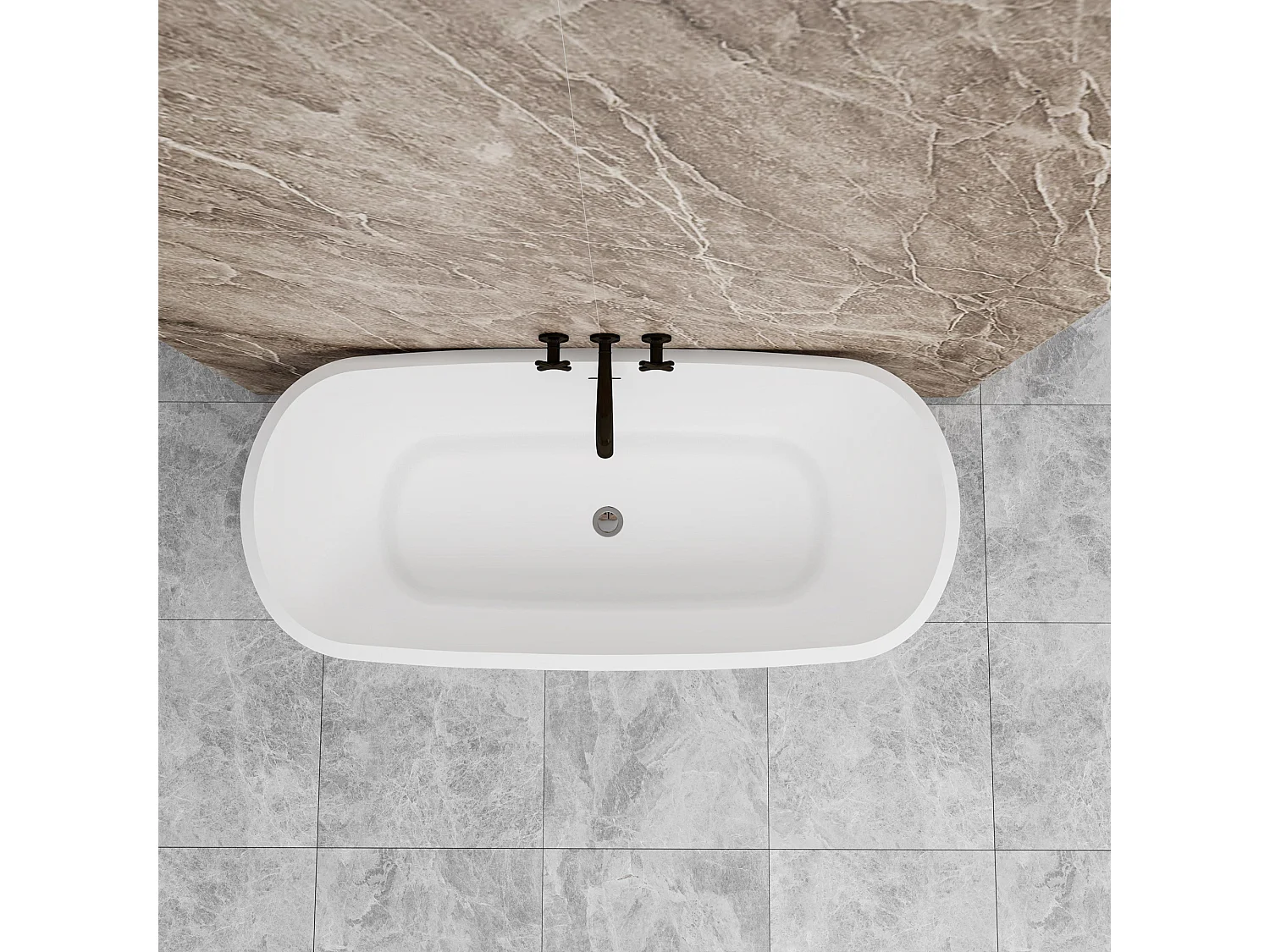Vasca da Bagno a Isola 160x73x60 cm Vasca da Bagno Freestanding in Acrilico Nero Ovale