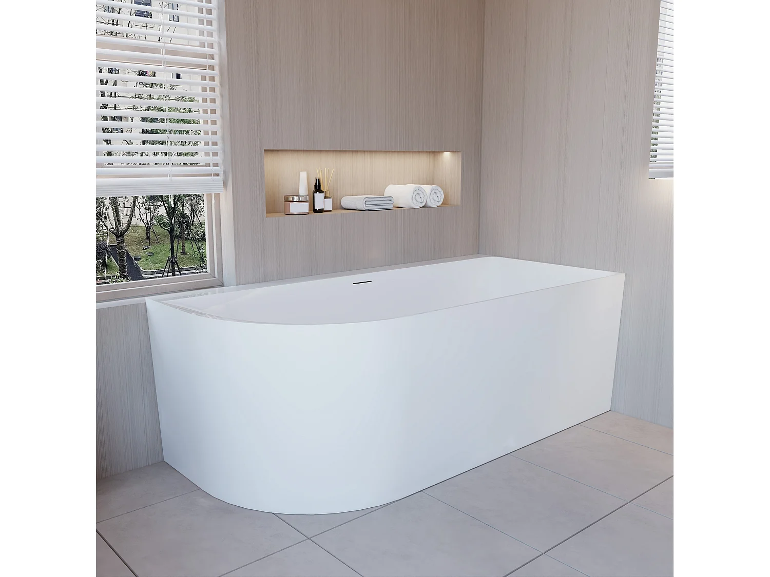 Vasca a Isola Angolare Asimmetrica DESTRA 165x75x60 cm Bianco Vasca da Bagno Semi-Freestanding in Acrilico
