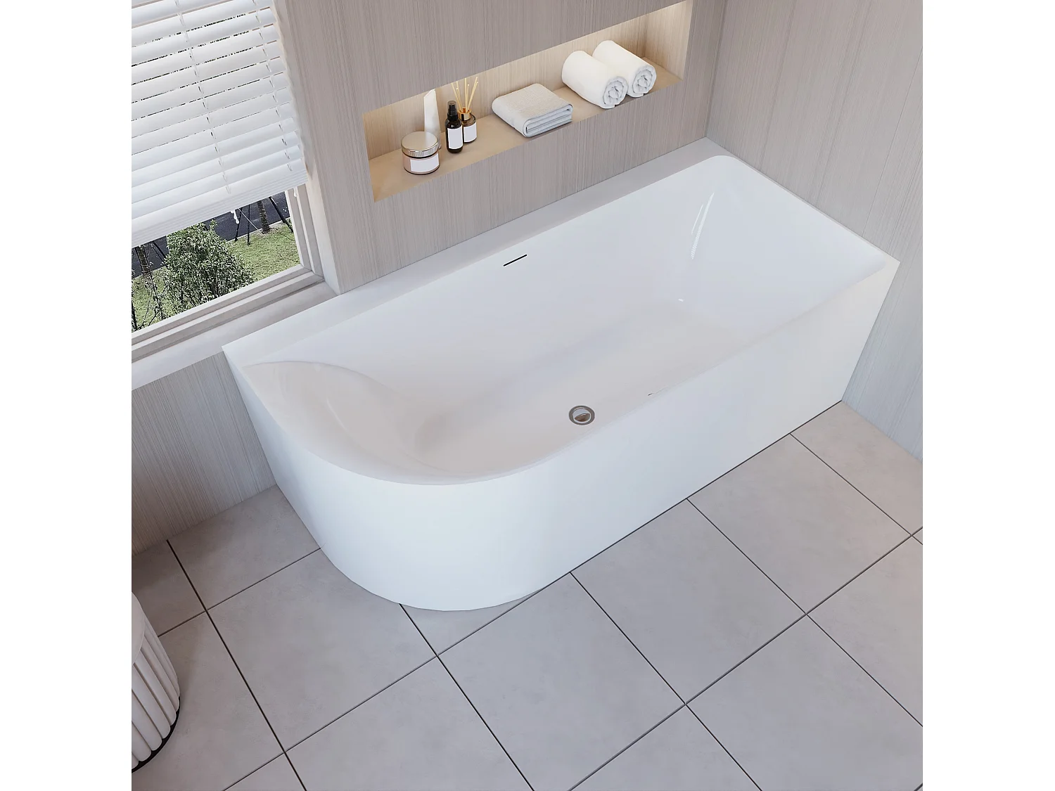 Vasca a Isola Angolare Asimmetrica DESTRA 165x75x60 cm Bianco Vasca da Bagno Semi-Freestanding in Acrilico