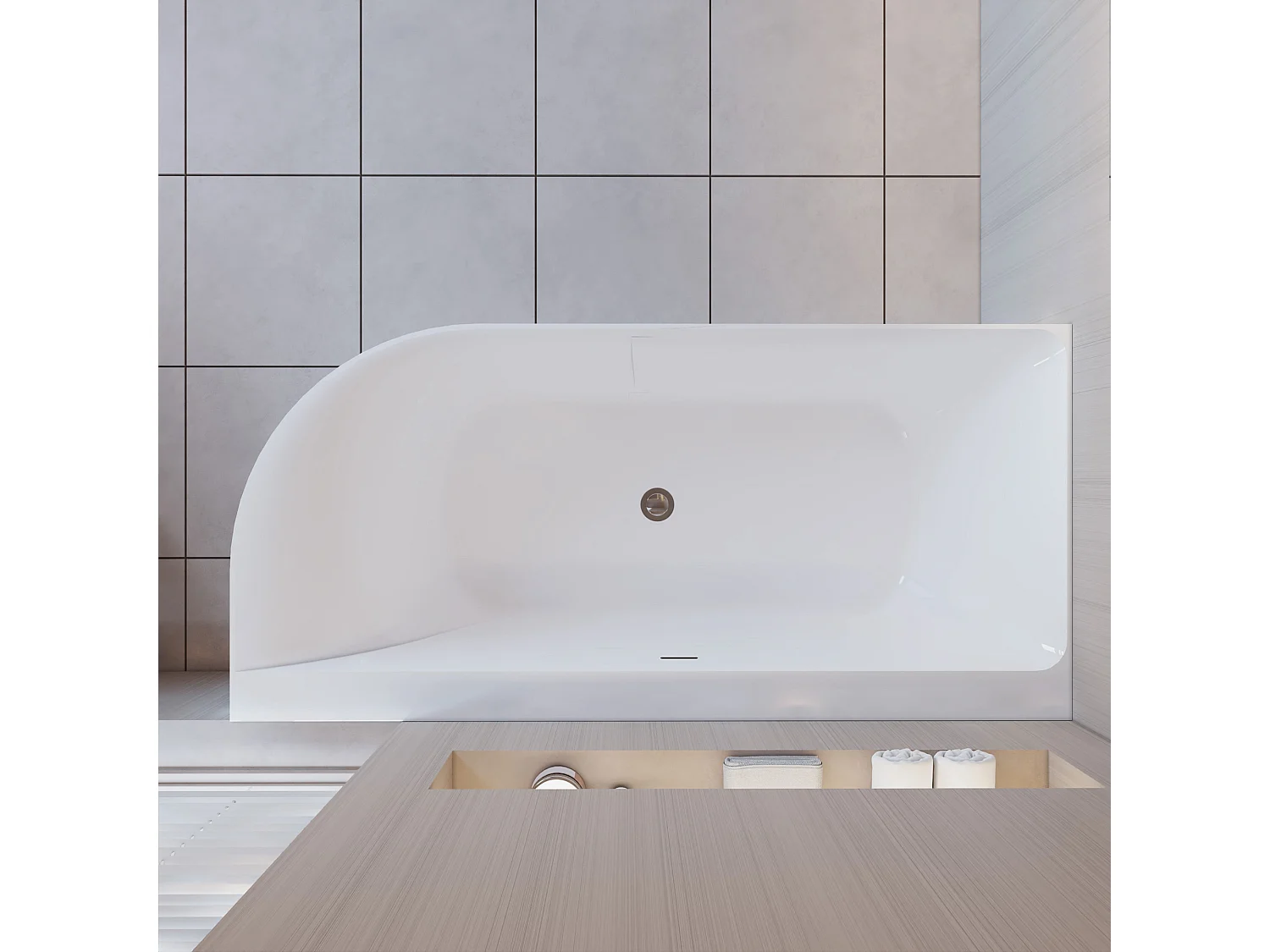 Vasca a Isola Angolare Asimmetrica DESTRA 165x75x60 cm Bianco Vasca da Bagno Semi-Freestanding in Acrilico