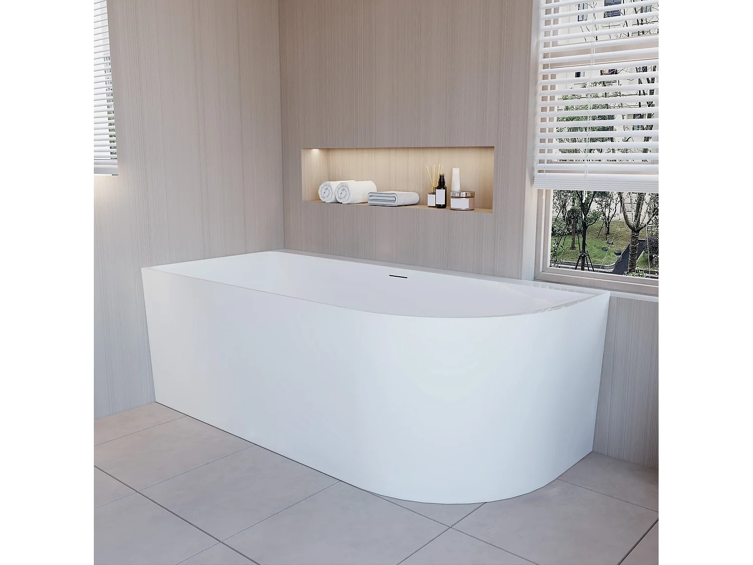 Vasca da Bagno a Isola in Acrilico 165x75x60 cm Semi-Freestanding Colore Bianco Angolo a Parete verso Sinistro