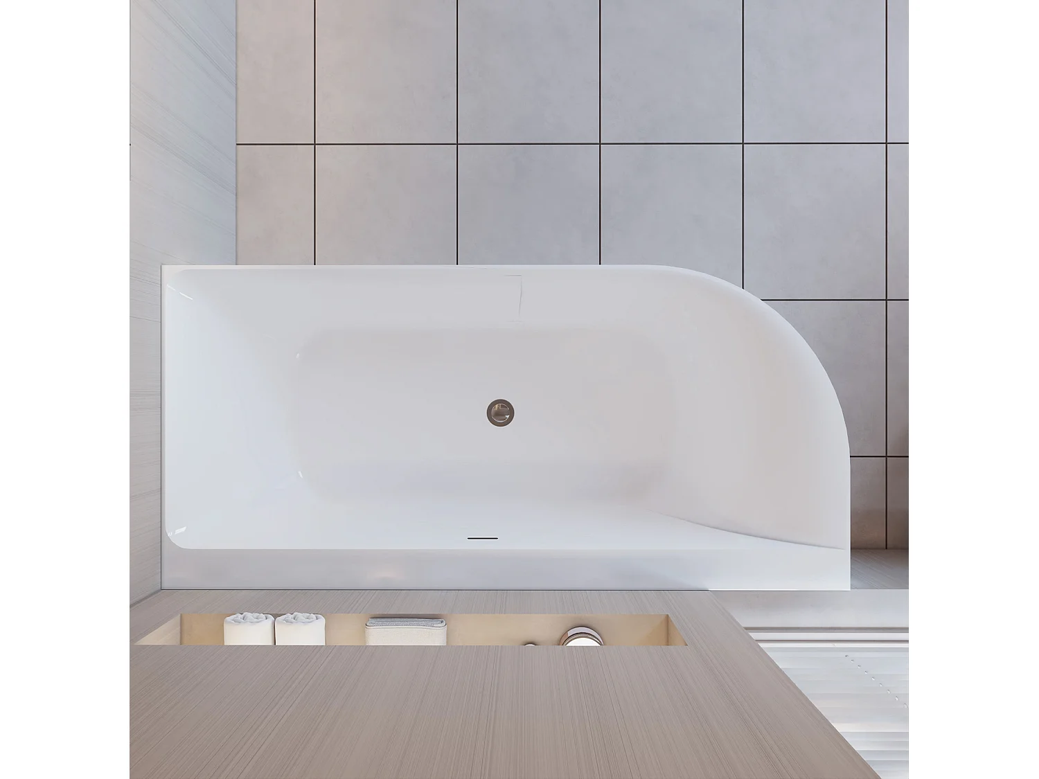 Vasca da Bagno a Isola in Acrilico 165x75x60 cm Semi-Freestanding Colore Bianco Angolo a Parete verso Sinistro
