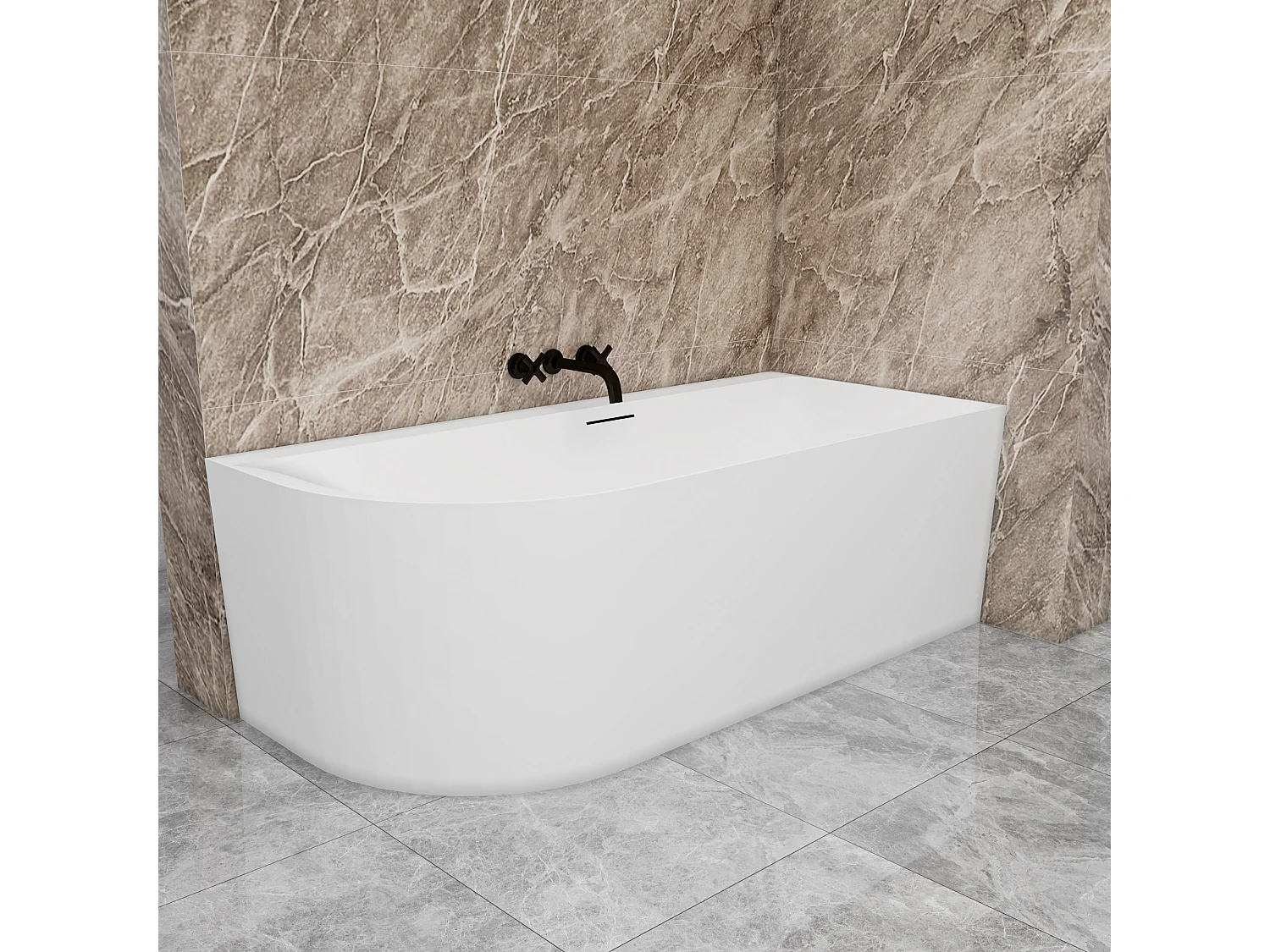 Vasca a Isola Angolare Asimmetrica DESTRA 180x80x60 cm Bianco Vasca da Bagno Semi-Freestanding in Acrilico