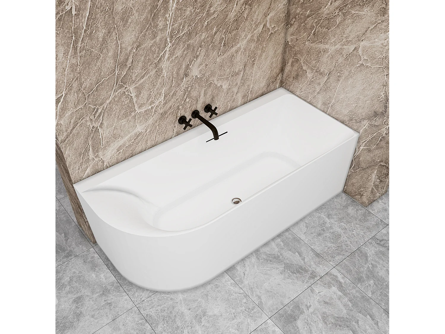 Vasca a Isola Angolare Asimmetrica DESTRA 180x80x60 cm Bianco Vasca da Bagno Semi-Freestanding in Acrilico
