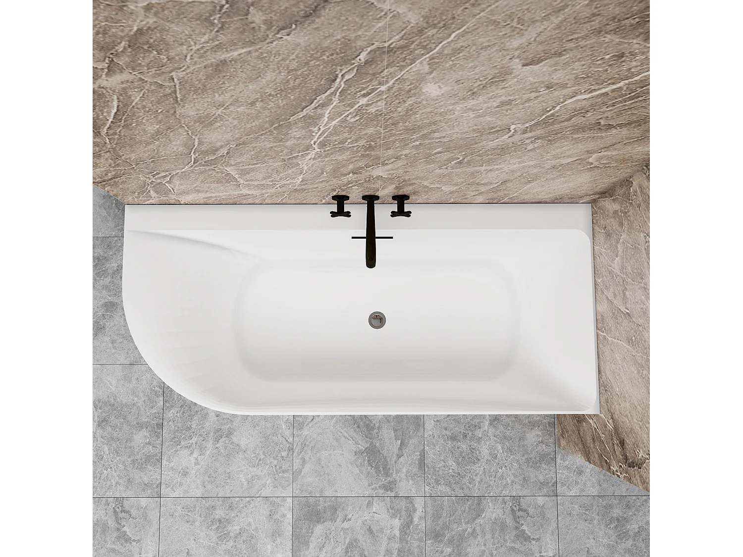 Vasca a Isola Angolare Asimmetrica DESTRA 180x80x60 cm Bianco Vasca da Bagno Semi-Freestanding in Acrilico