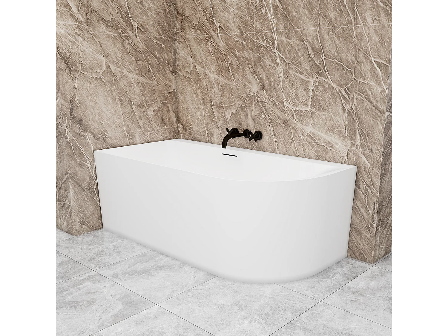 Vasca a Isola Angolare Asimmetrica SINISTRA 165x75x60 cm Bianco Vasca da Bagno Semi-Freestanding in Acrilico
