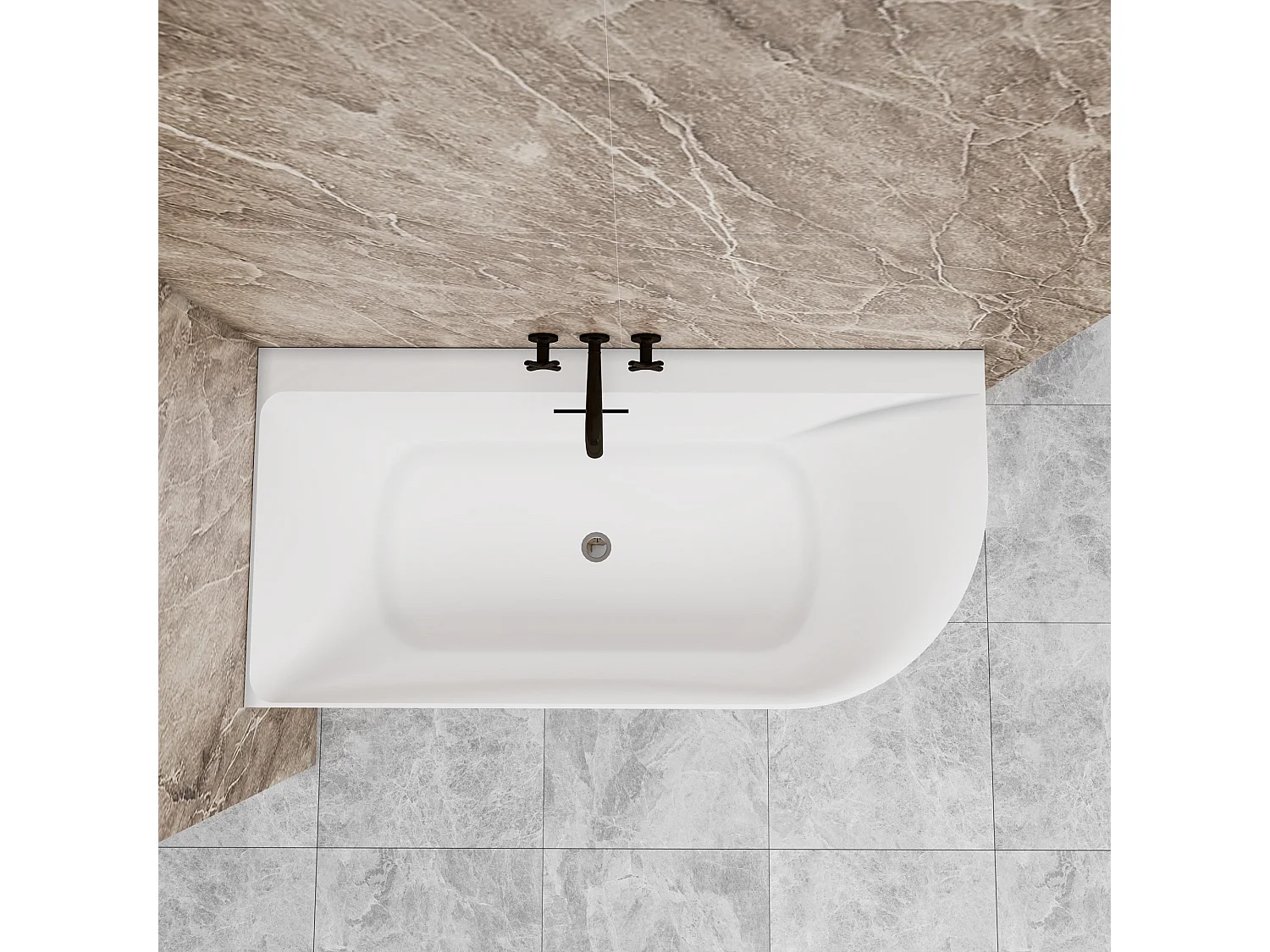 Vasca a Isola Angolare Asimmetrica SINISTRA 165x75x60 cm Bianco Vasca da Bagno Semi-Freestanding in Acrilico