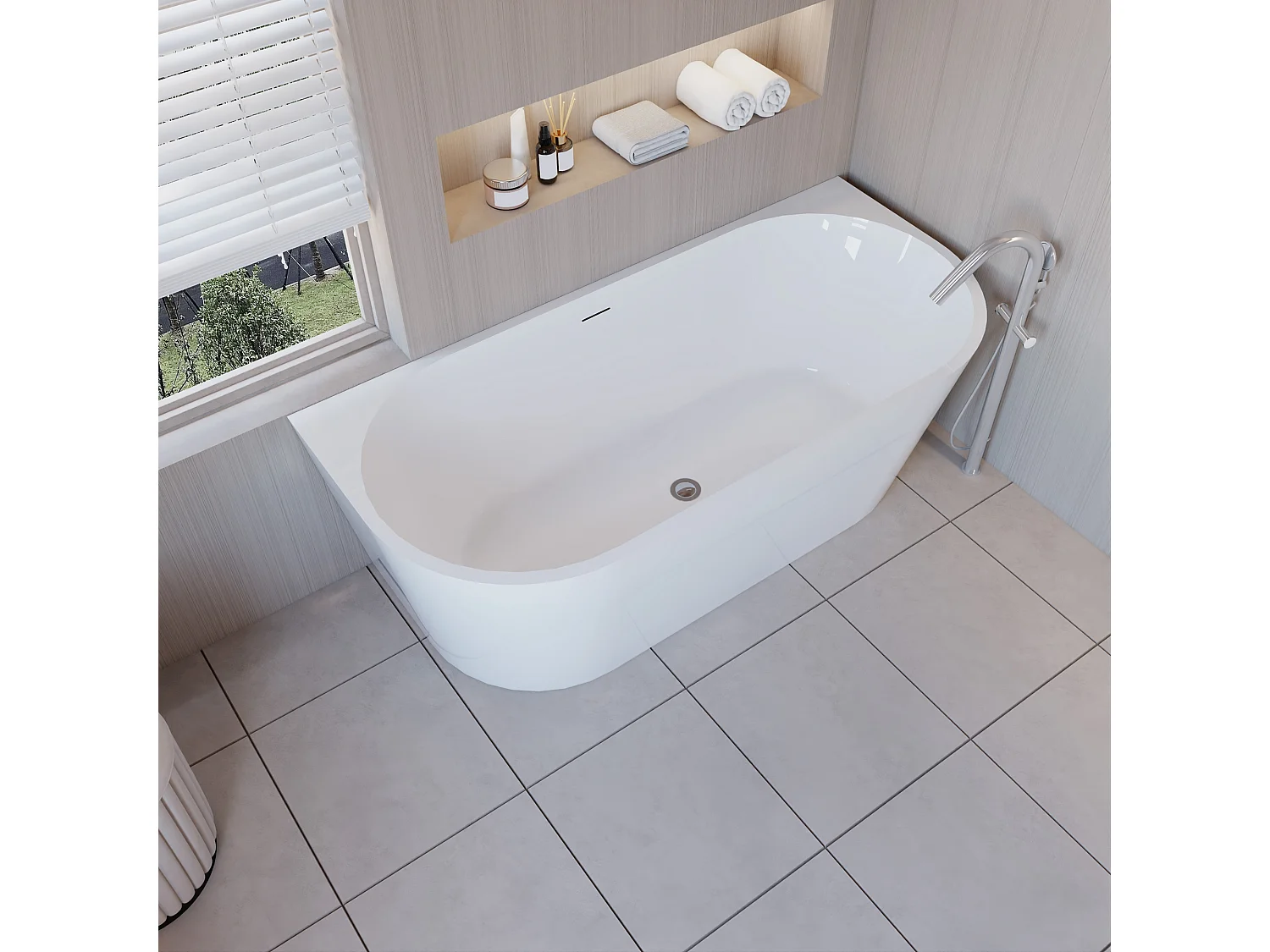 Vasca da Bagno a Isola in Acrilico 170x80x60 cm Semi-Freestanding Colore Bianco Angolo a Parete