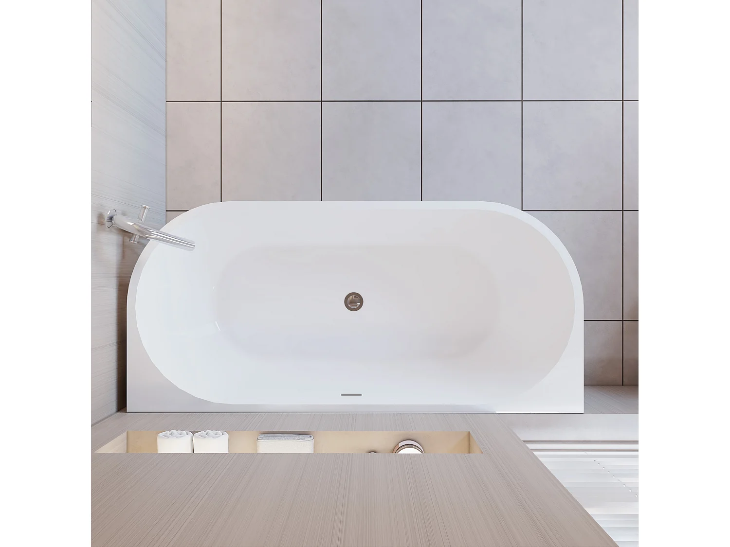 Vasca da Bagno a Isola in Acrilico 170x80x60 cm Semi-Freestanding Colore Bianco Angolo a Parete