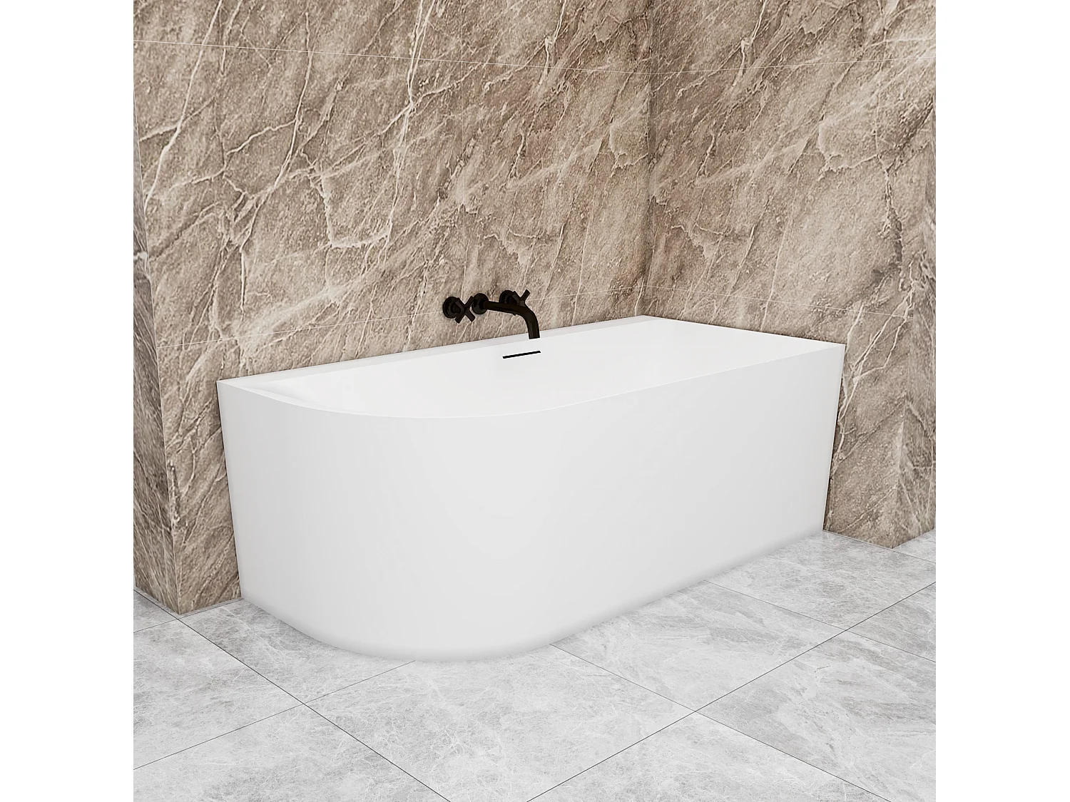 Vasca da Bagno a Isola in Acrilico 165x75x60 cm Semi-Freestanding Colore Bianco Angolo a Parete verso Destro