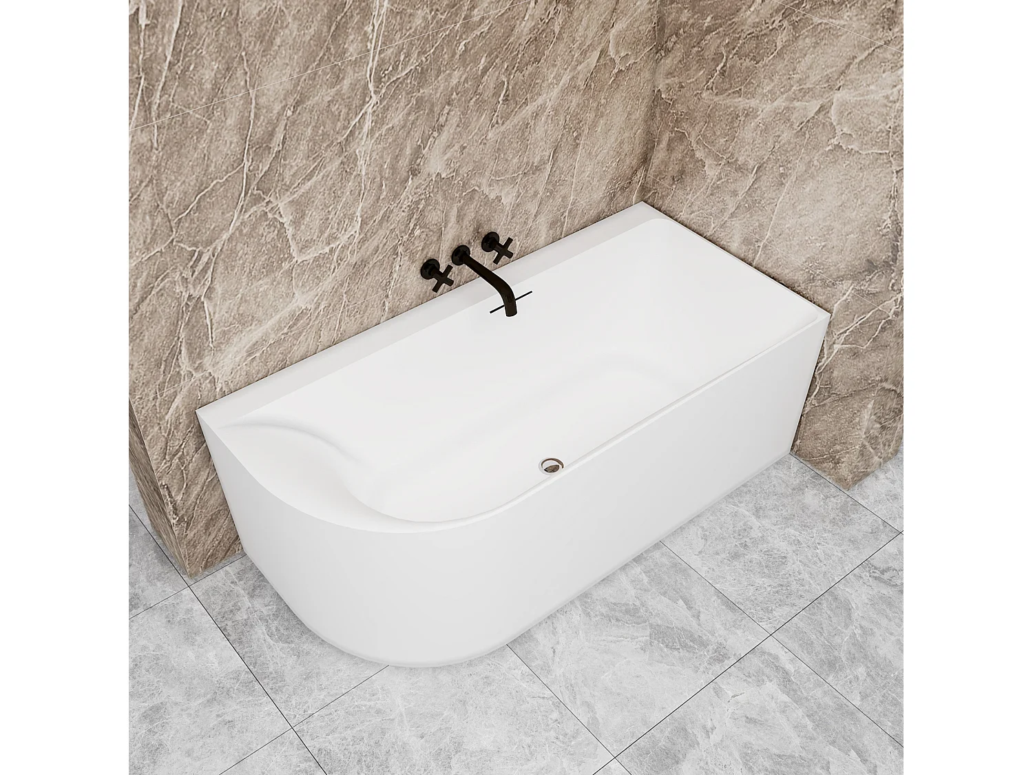 Vasca da Bagno a Isola in Acrilico 165x75x60 cm Semi-Freestanding Colore Bianco Angolo a Parete verso Destro