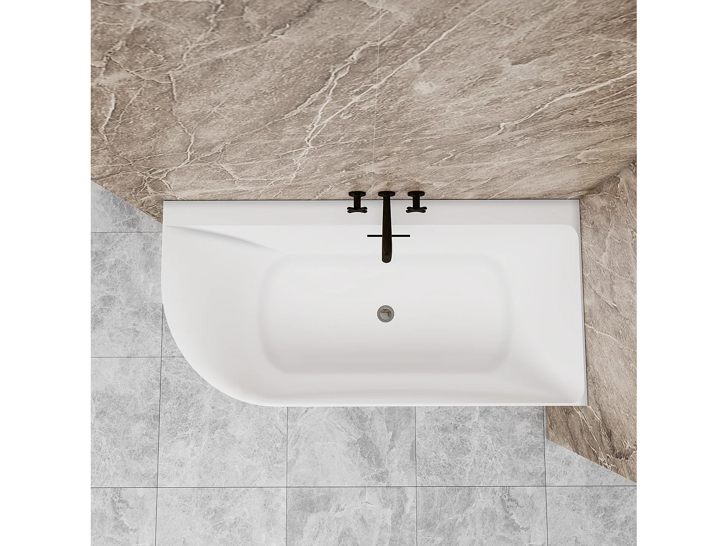 Vasca da Bagno a Isola in Acrilico 165x75x60 cm Semi-Freestanding Colore Bianco Angolo a Parete verso Destro