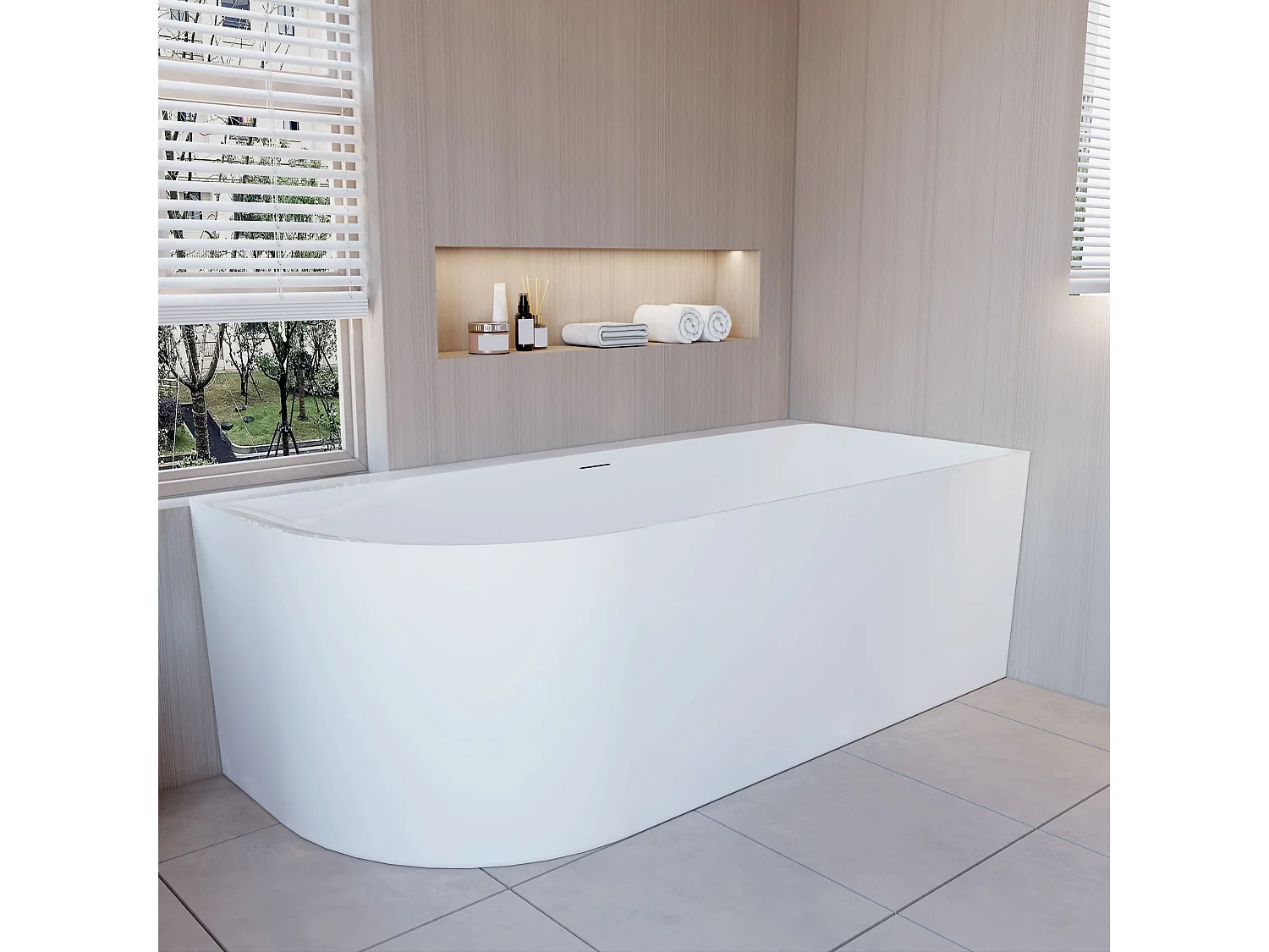 Vasca da Bagno a Isola in Acrilico 180x80x60 cm Semi-Freestanding Colore Bianco Angolo a Parete verso Destro