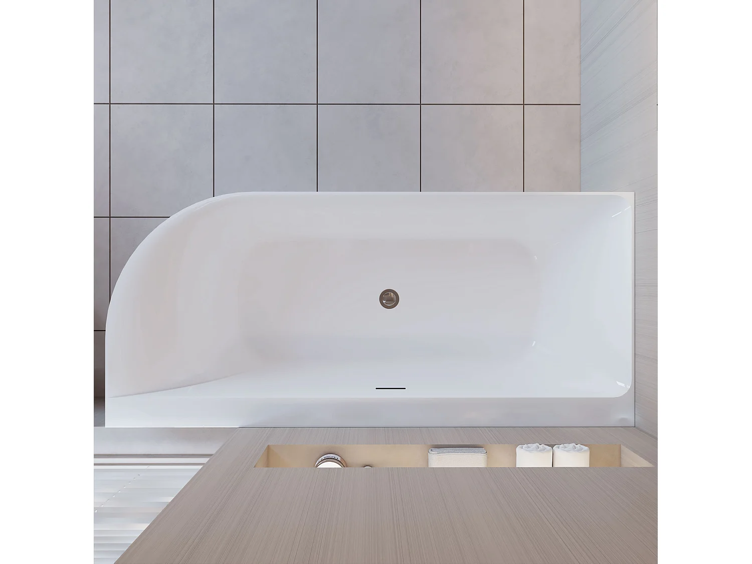 Vasca da Bagno a Isola in Acrilico 180x80x60 cm Semi-Freestanding Colore Bianco Angolo a Parete verso Destro