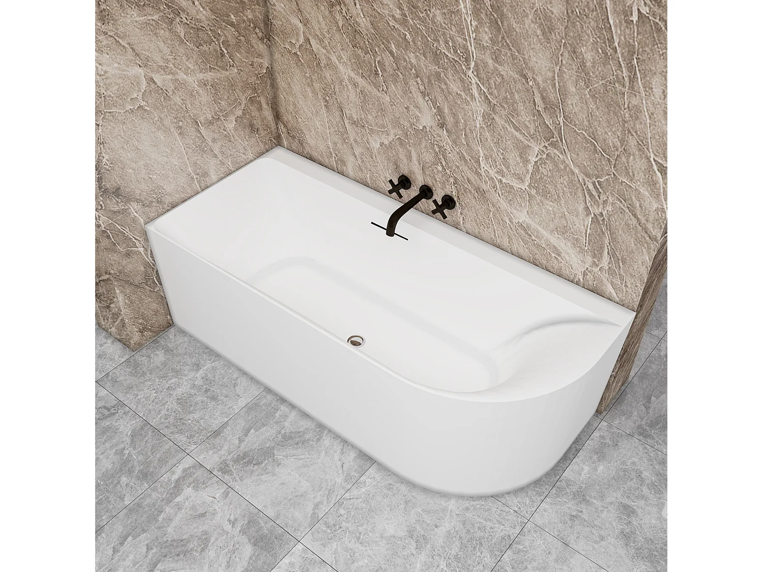 Vasca a Isola Angolare Asimmetrica SINISTRA 180x80x60 cm Bianco Vasca da Bagno Semi-Freestanding in Acrilico