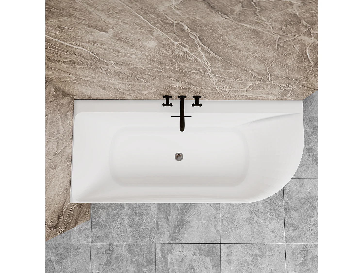 Vasca a Isola Angolare Asimmetrica SINISTRA 180x80x60 cm Bianco Vasca da Bagno Semi-Freestanding in Acrilico