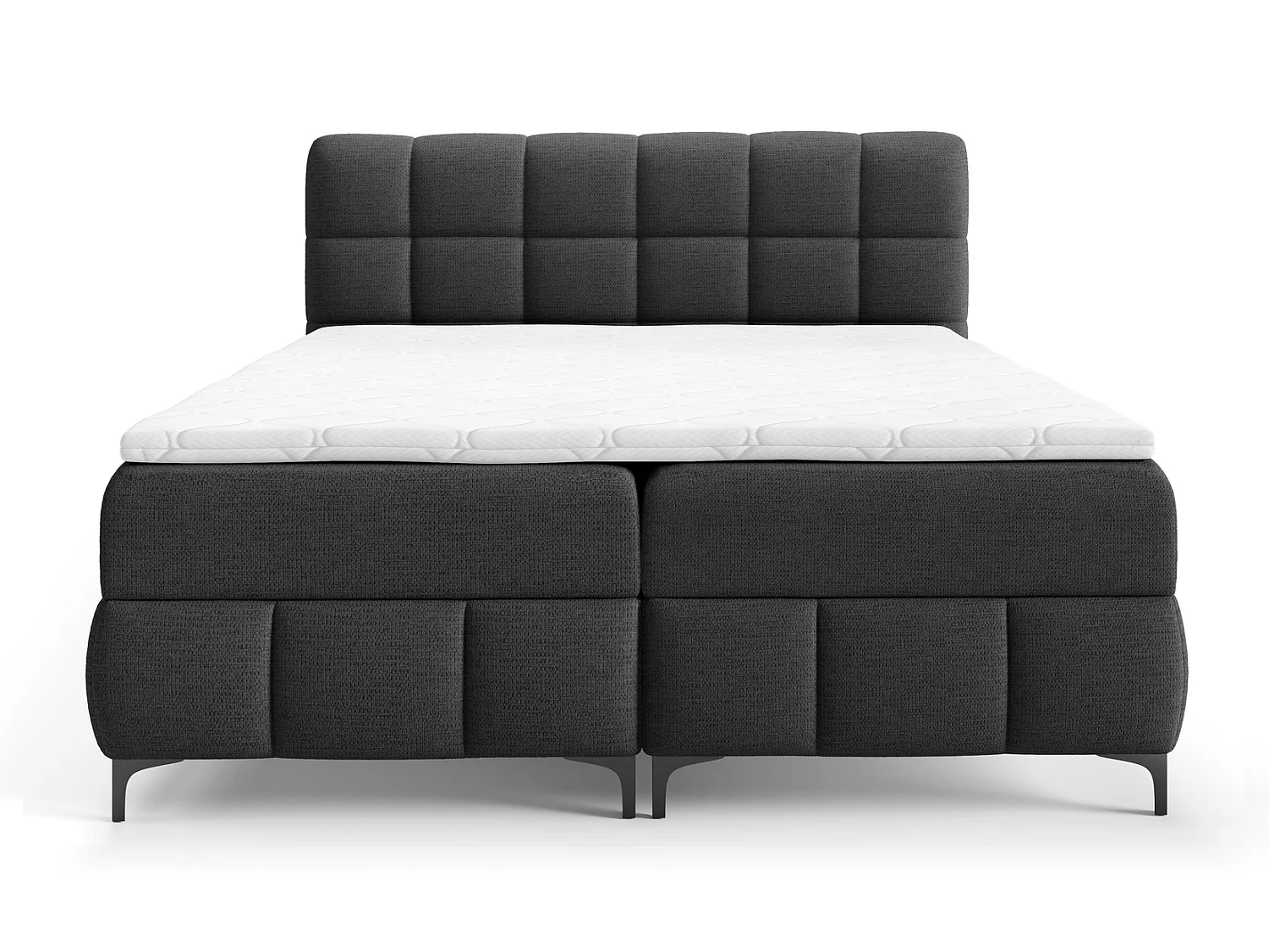 Łóżko dwuosobowe 160x200 Altessa, materac H3, metalowe nogi, topper i pojemnik - czarny