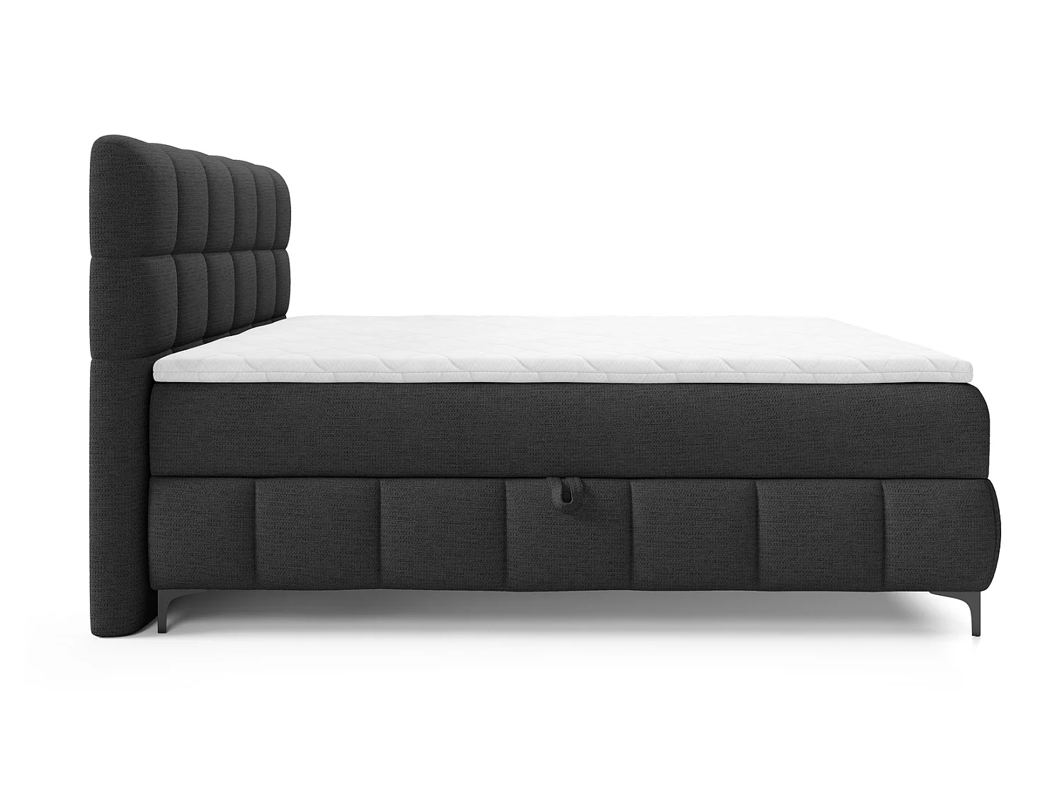 Łóżko dwuosobowe 160x200 Altessa, materac H3, metalowe nogi, topper i pojemnik - czarny
