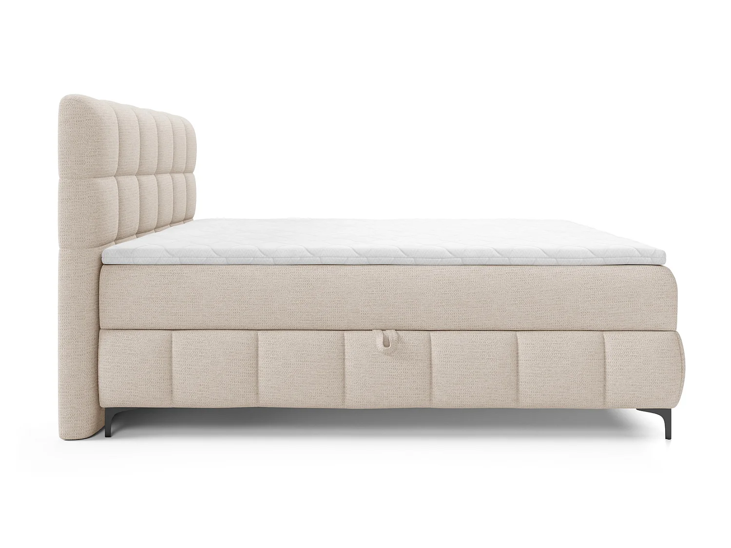 Łóżko dwuosobowe 160x200 Altessa, materac H3, metalowe nogi, topper i pojemnik - beżowy