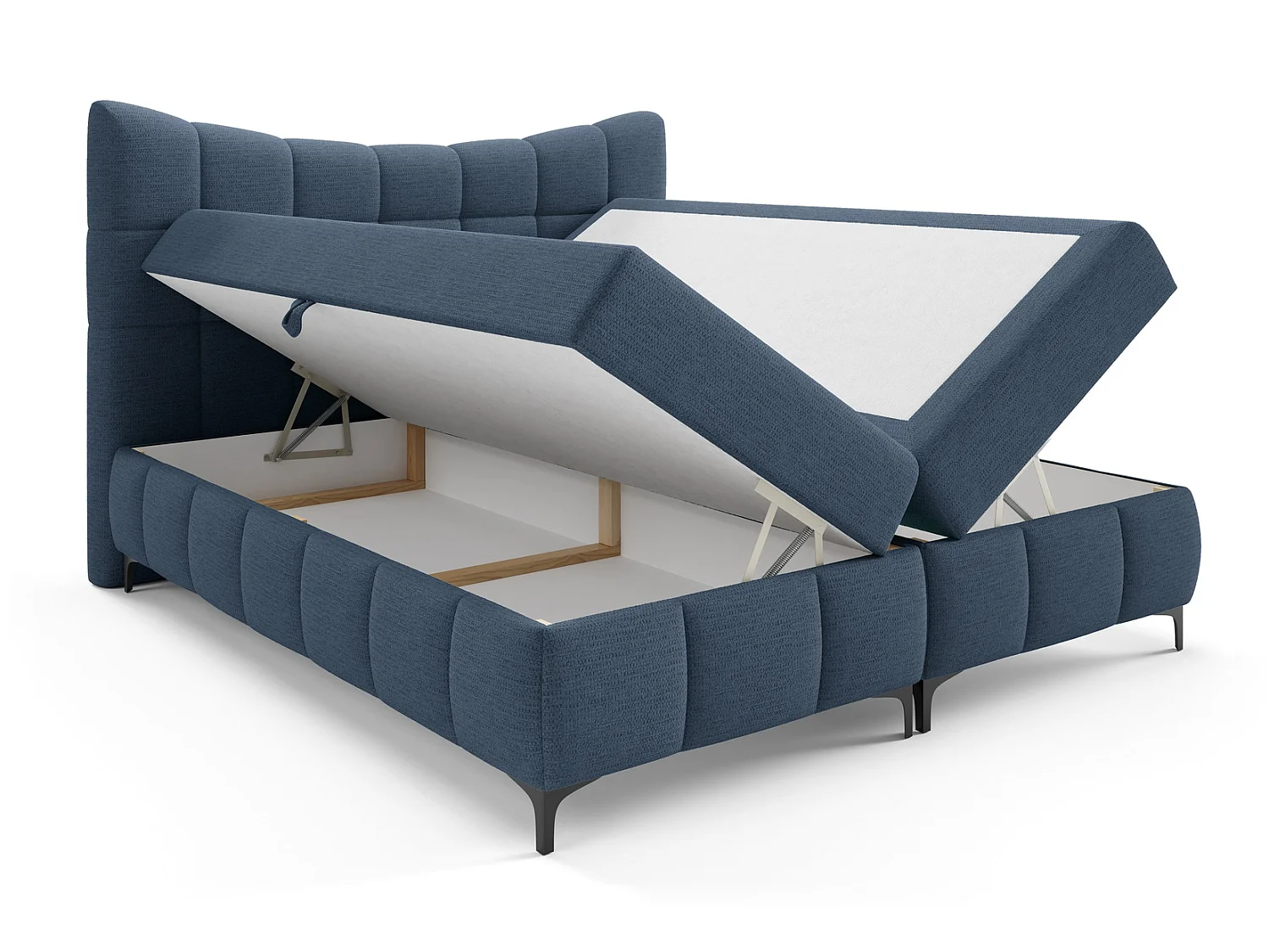 Boxspringbed 200x200 cm Almera met opbergruimte, H3-matras, topper, modern design, Donkerblauw