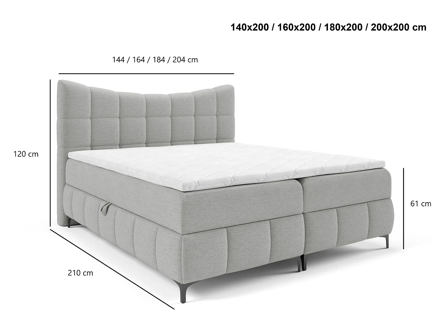 Boxspringbed 200x200 cm Almera met opbergruimte, H3-matras, topper, modern design, Donkerblauw