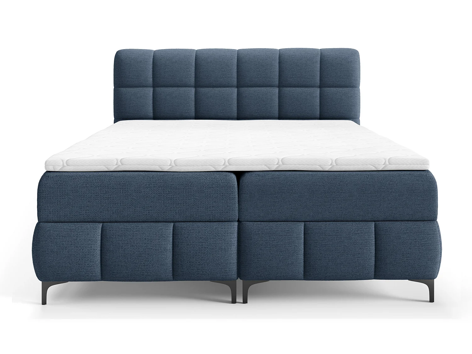 Tweepersoonsbed 180x200 cm Altessa, H3-matras, metalen poten, topper en opbergruimte, Donkerblauw