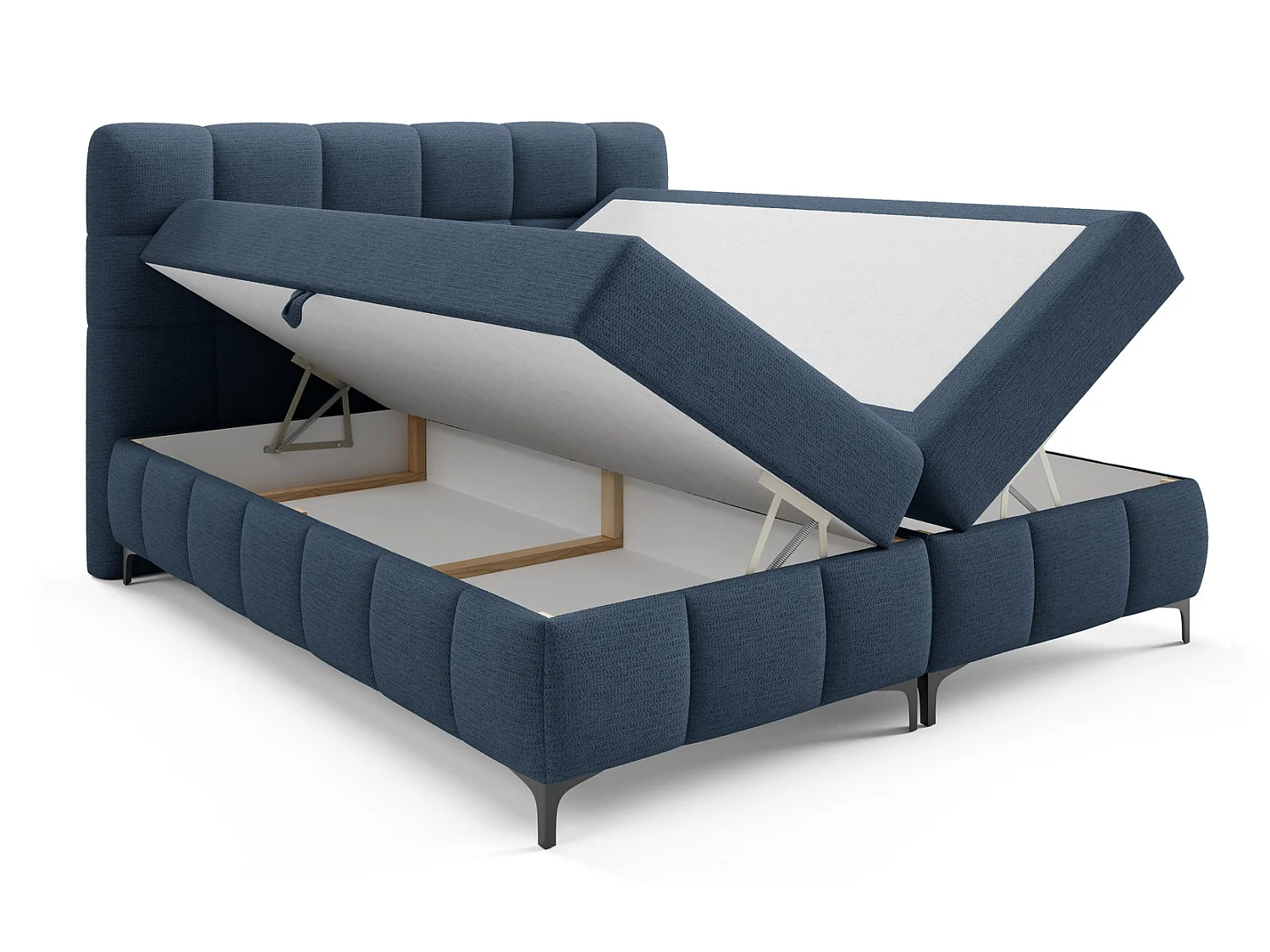 Tweepersoonsbed 180x200 cm Altessa, H3-matras, metalen poten, topper en opbergruimte, Donkerblauw