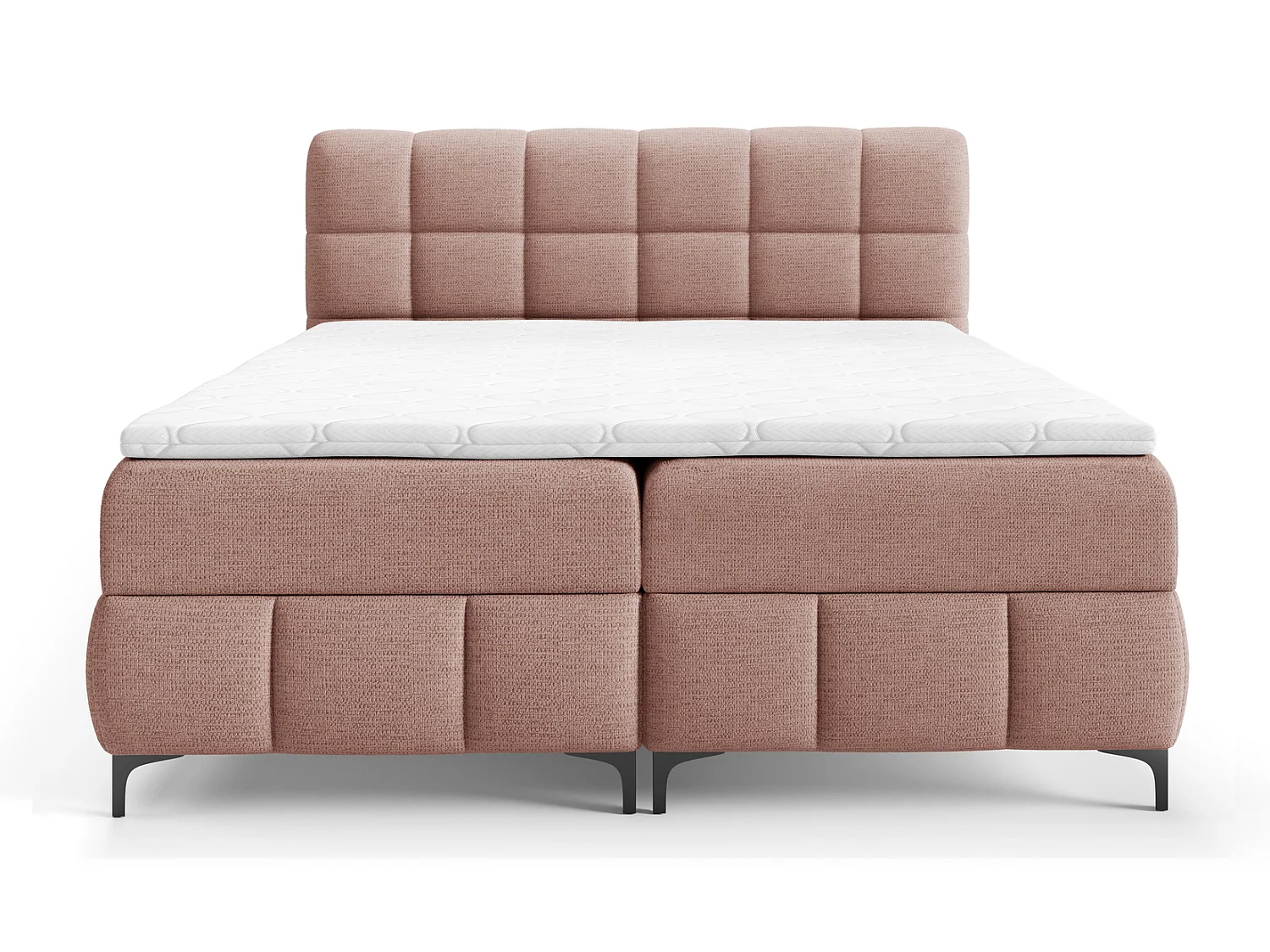 Tweepersoonsbed 200x200 cm Altessa, H3-matras, metalen poten, topper en opbergruimte, Poederroze