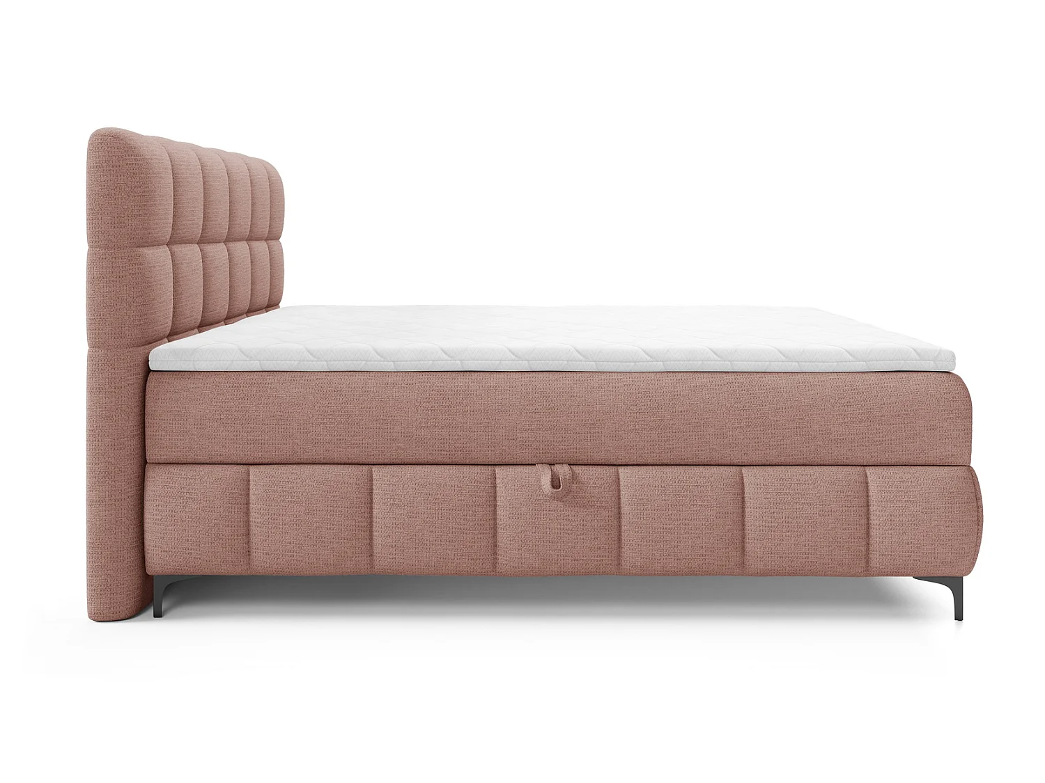 Tweepersoonsbed 200x200 cm Altessa, H3-matras, metalen poten, topper en opbergruimte, Poederroze