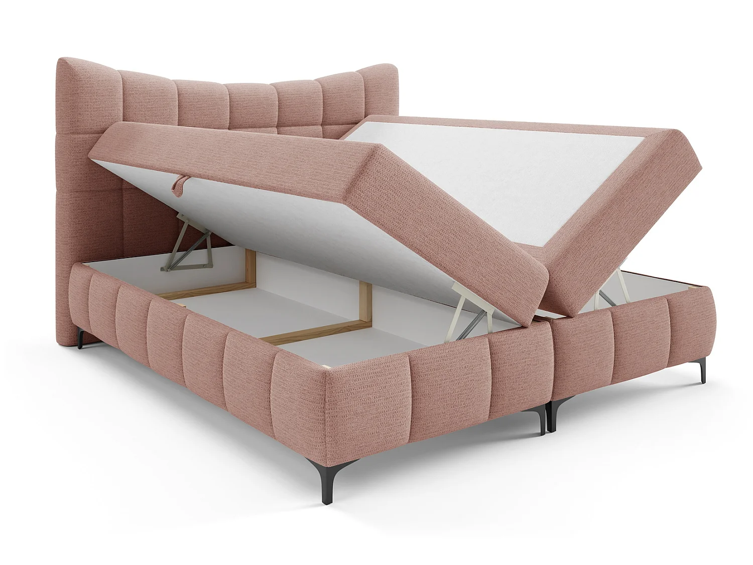 Boxspringbed 160x200 cm Almera met opbergruimte, H3-matras, topper, modern design, Poederroze