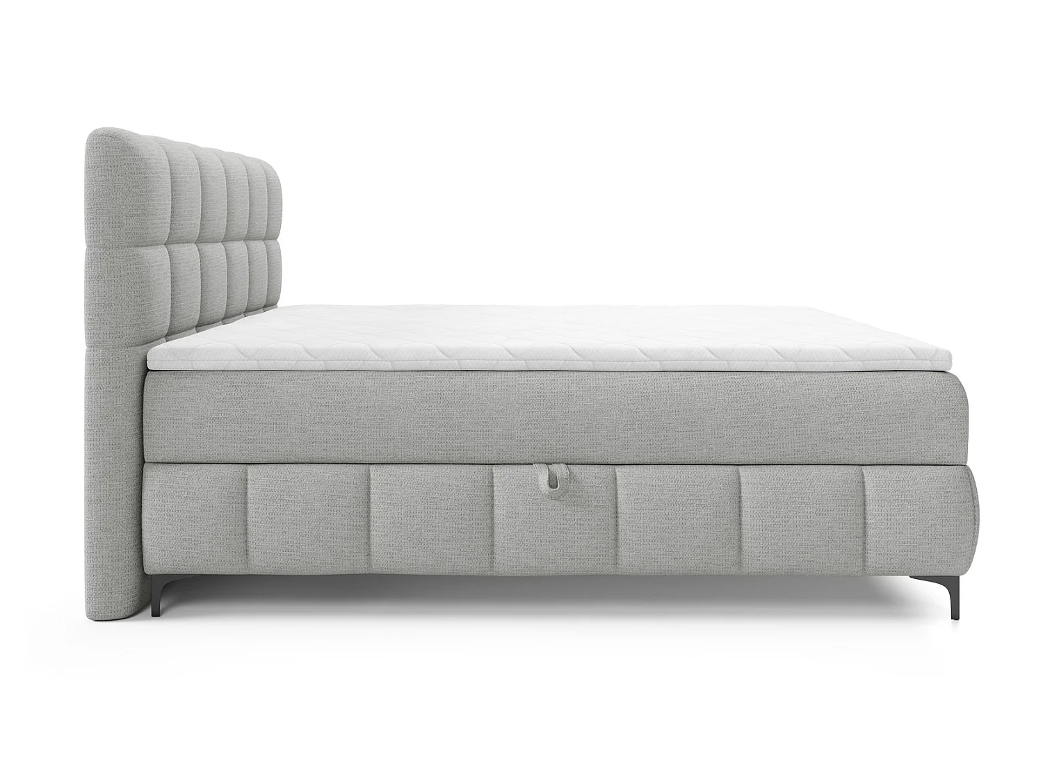 Łóżko dwuosobowe 160x200 Altessa, materac H3, metalowe nogi, topper i pojemnik - jasny szary