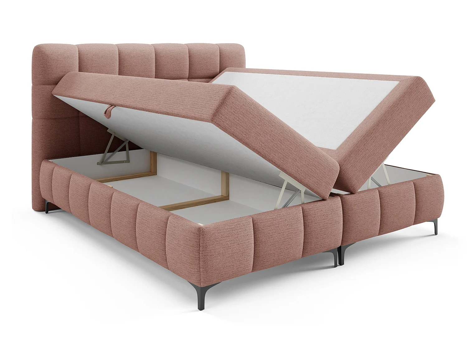 Tweepersoonsbed 160x200 cm Altessa, H3-matras, metalen poten, topper en opbergruimte, Poederroze