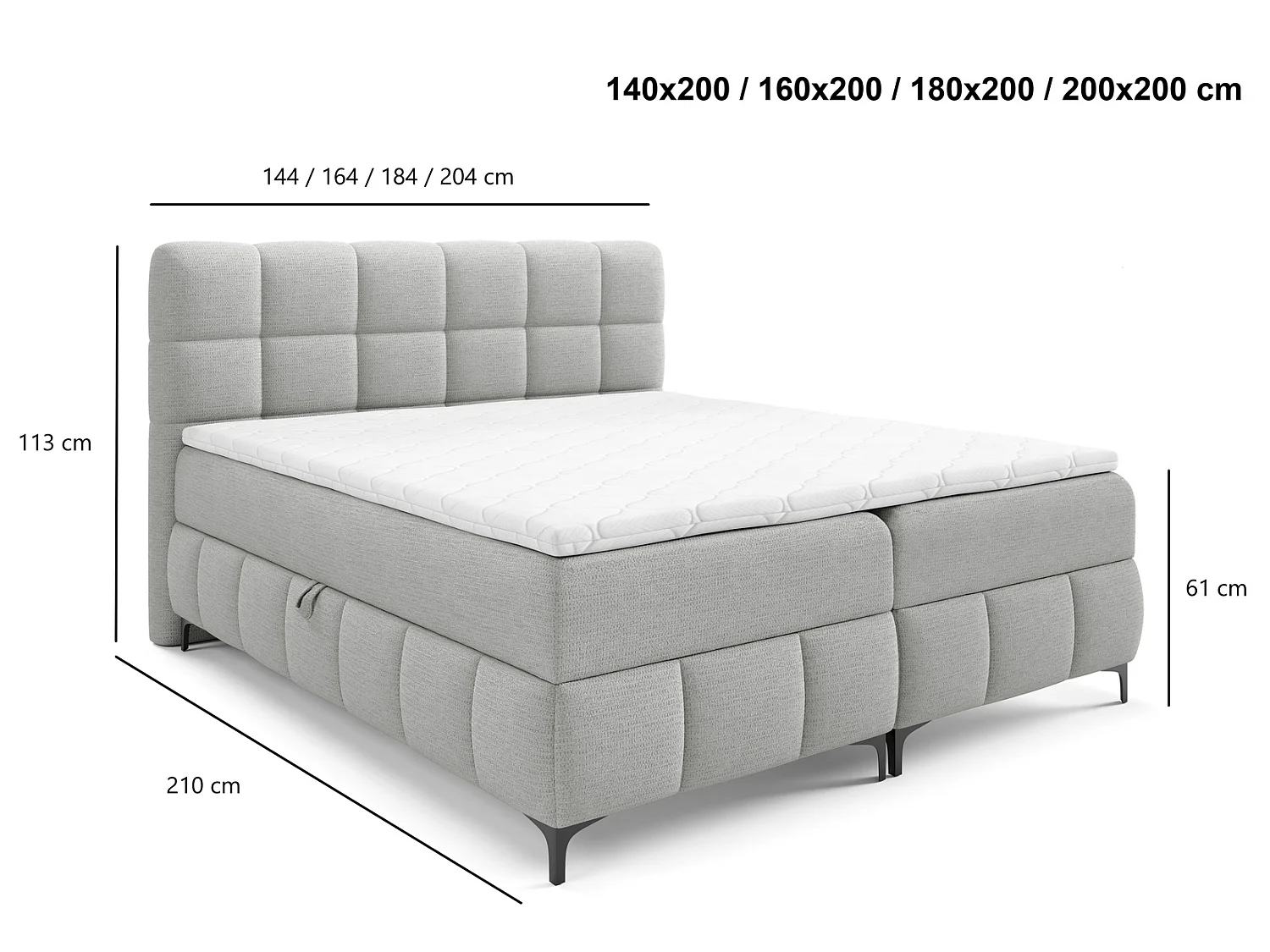 Tweepersoonsbed 160x200 cm Altessa, H3-matras, metalen poten, topper en opbergruimte, Poederroze