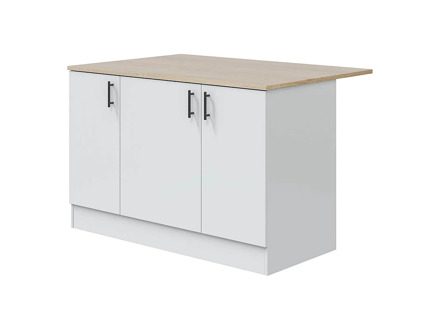 Îlot de Cuisine Siha, 3 Étagères, 138x94x90h cm Blanc Brillant, Meuble Garde-Manger, 6 Compartiments, Portes Battantes