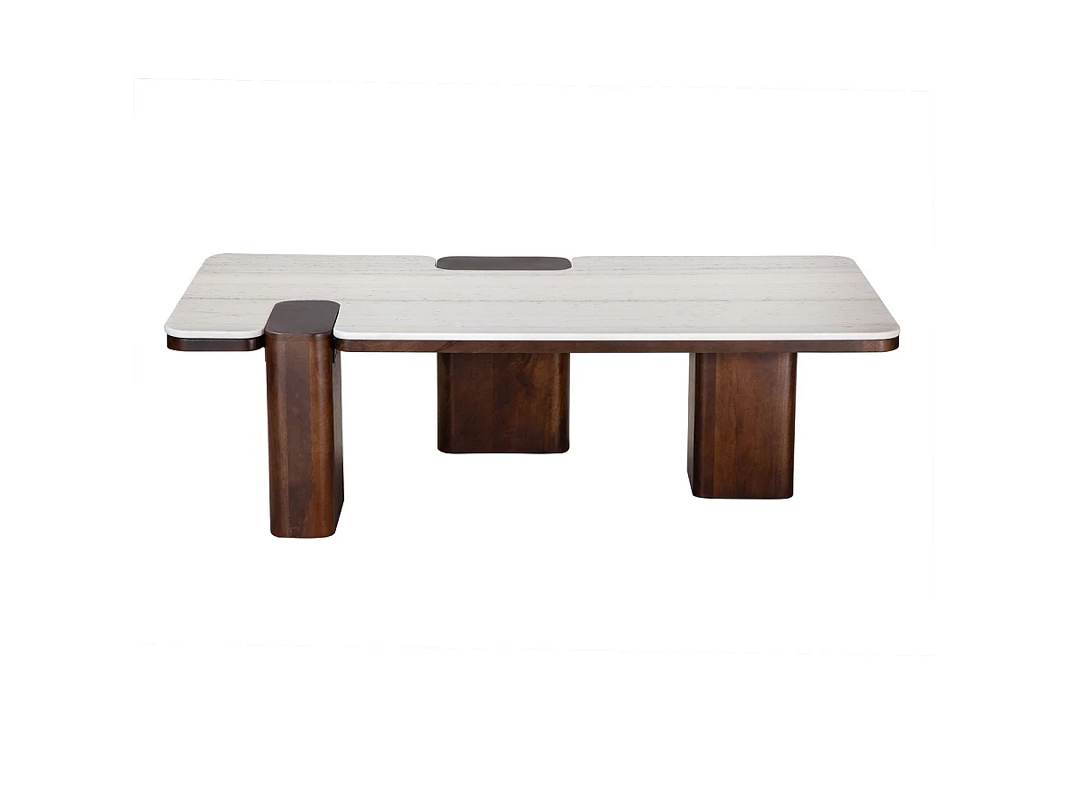 Table basse en bois de manguier et marbre - PUZZLE
