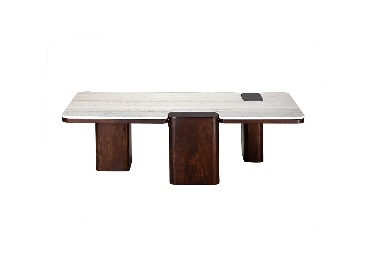 Table basse en bois de manguier et marbre - PUZZLE