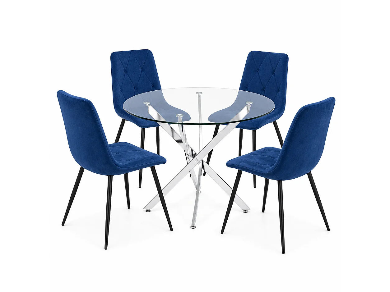 Modern Dining Table Set For 4 Dining Table With 4 Blue Velvet Chairs For Dining Room Furniture