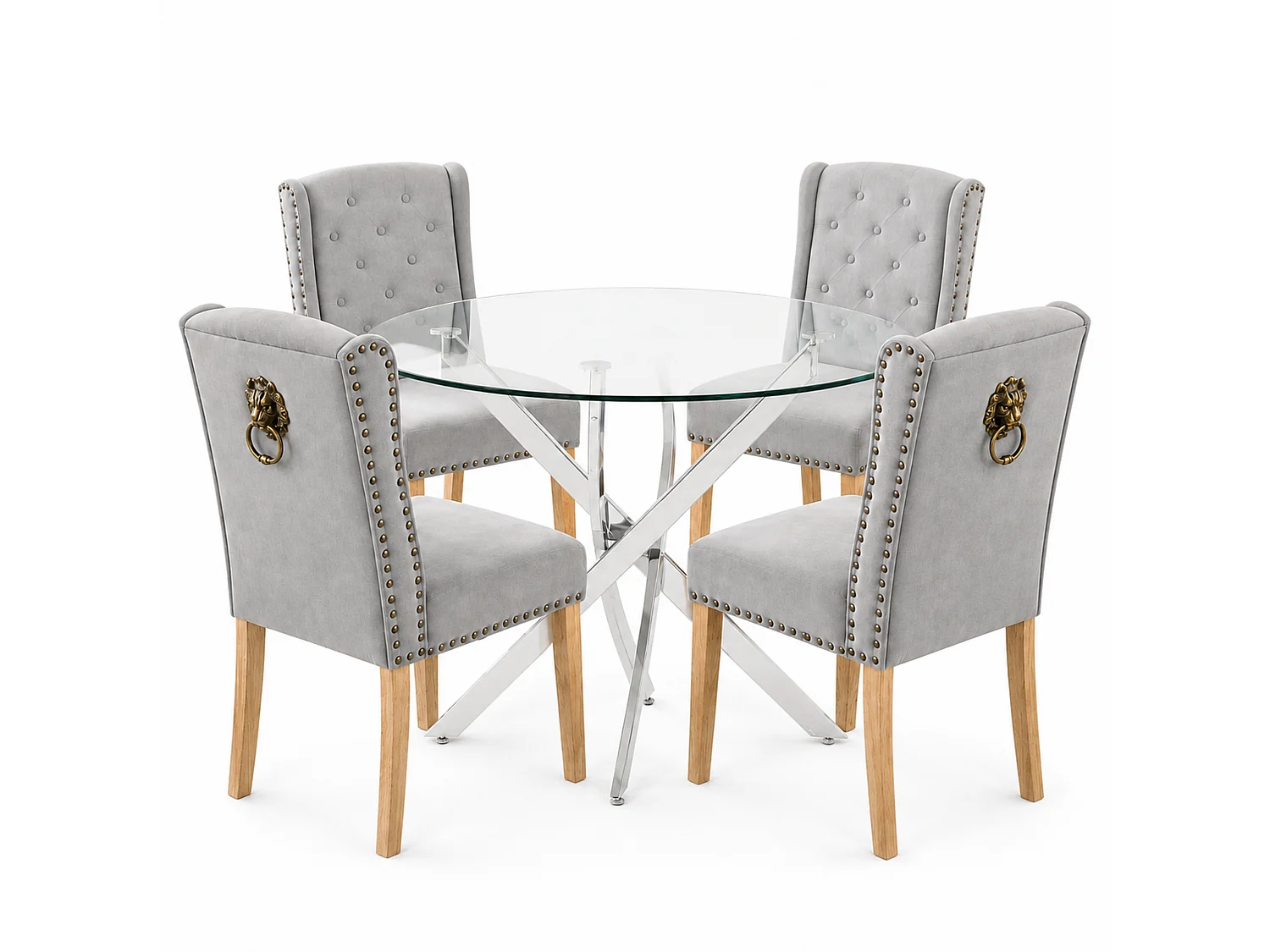 Modern Dining Table Set For 4 Dining Table With 4 Grey Velvet Chairs For Dining Room Furniture