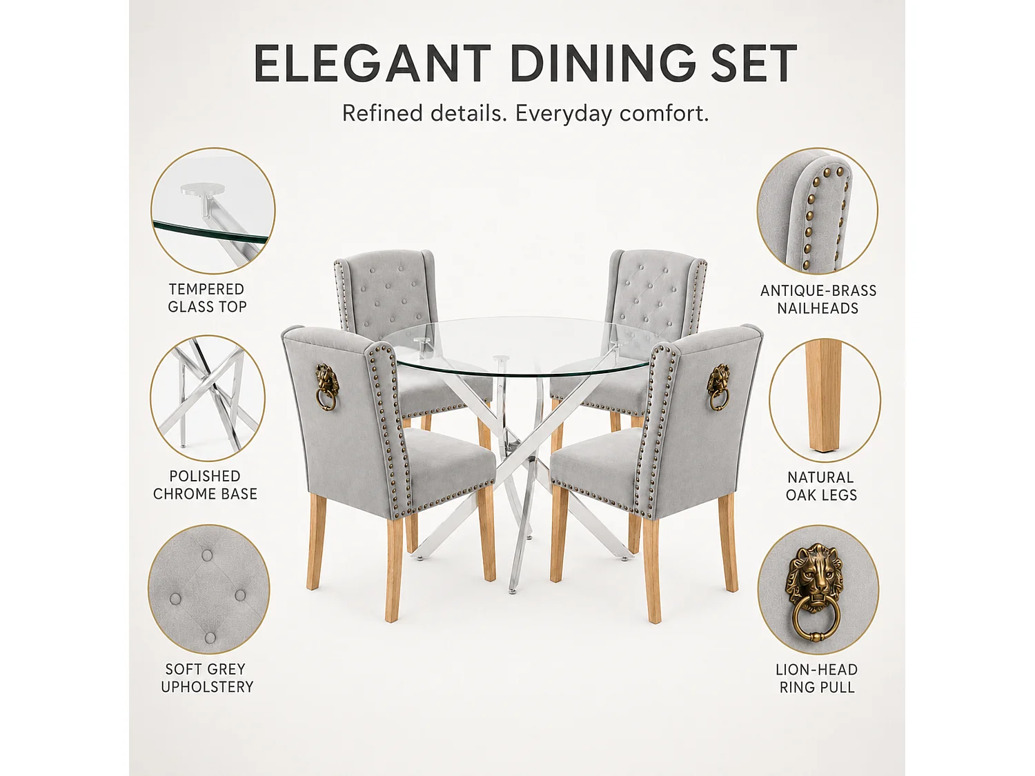 Modern Dining Table Set For 4 Dining Table With 4 Grey Velvet Chairs For Dining Room Furniture