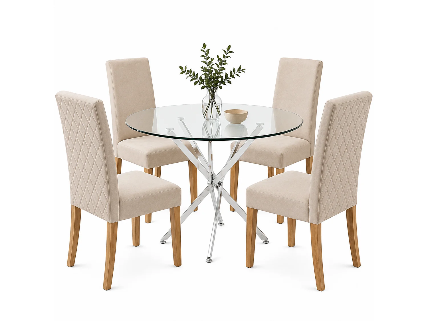 Modern Dining Table Set For 4 Dining Table With 4 Cream Velvet Chairs For Dining Room Furniture