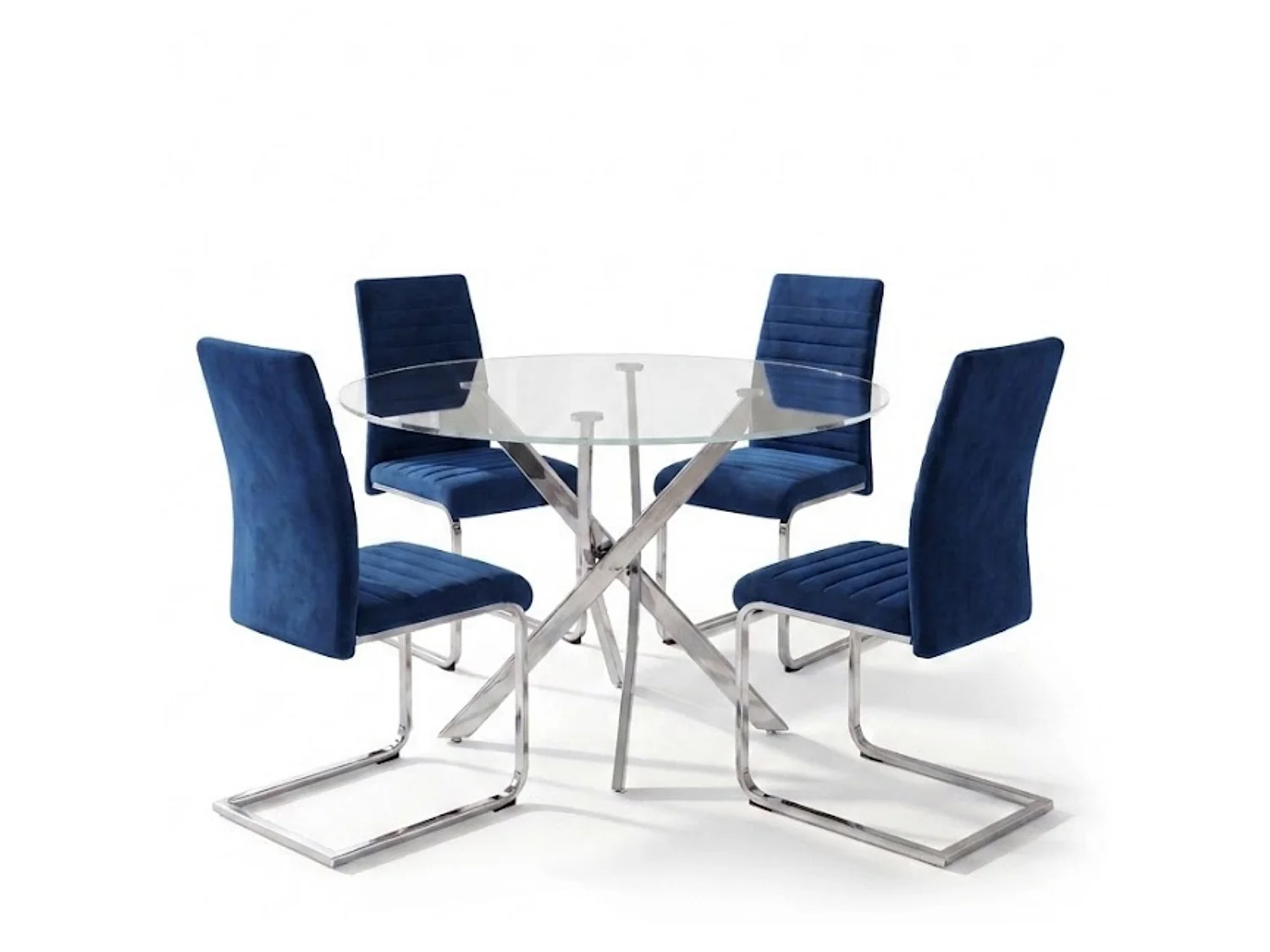 Modern Dining Table Set For 4 Dining Table With 4 Blue Velvet Chairs For Dining Room Furniture