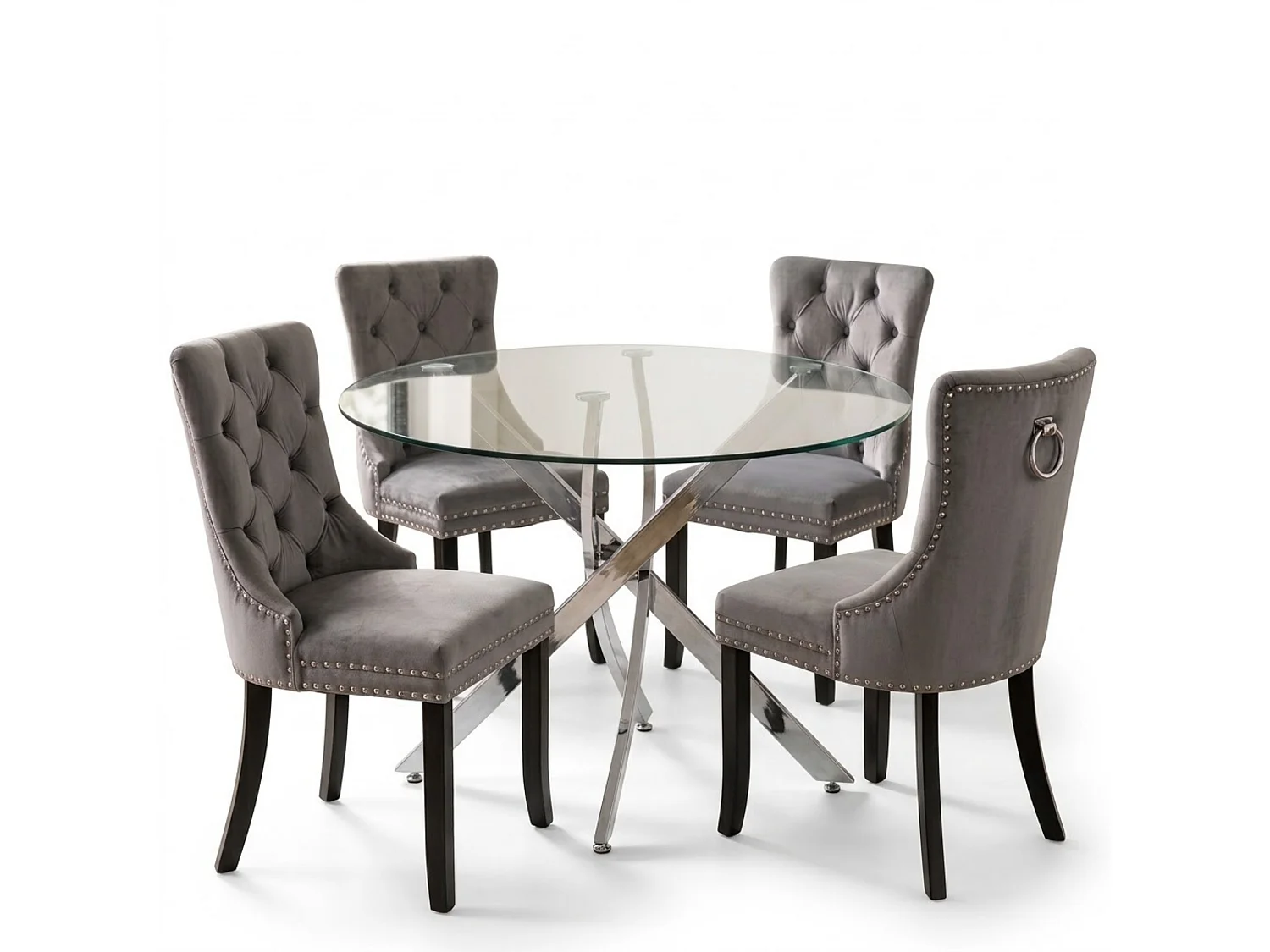 Modern Dining Table Set For 4 Dining Table With 4 Grey Velvet Chairs For Dining Room Furniture