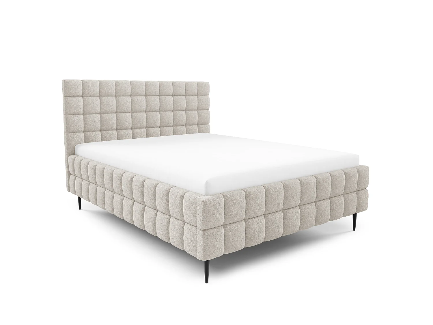 FURNISTAR Lit rembourré ARDELLO avec pieds et coffre de rangement|Lit 160x200|Lit double|Sommier à lattes|Style boxspring|sans matelas|chambre-Beige