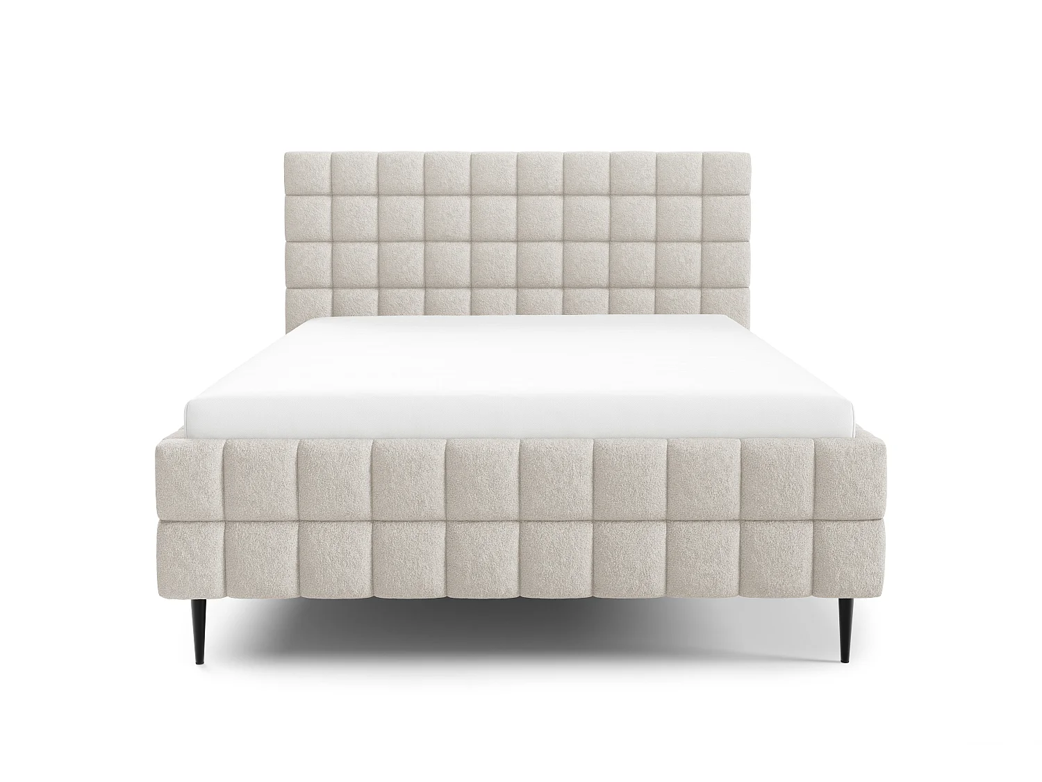 FURNISTAR Lit rembourré ARDELLO avec pieds et coffre de rangement|Lit 160x200|Lit double|Sommier à lattes|Style boxspring|sans matelas|chambre-Beige