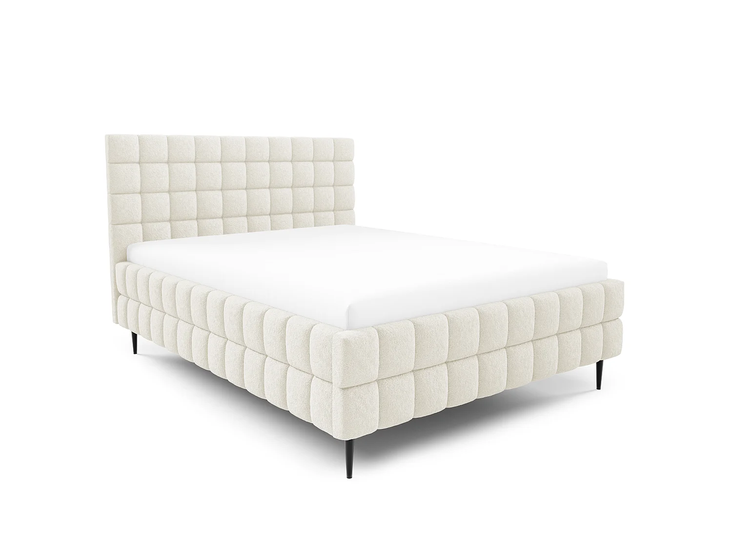FURNISTAR Lit rembourré ARDELLO avec pieds et coffre de rangement|Lit 160x200|Lit double|Sommier à lattes|Style boxspring|sans matelas|chambre-Crème